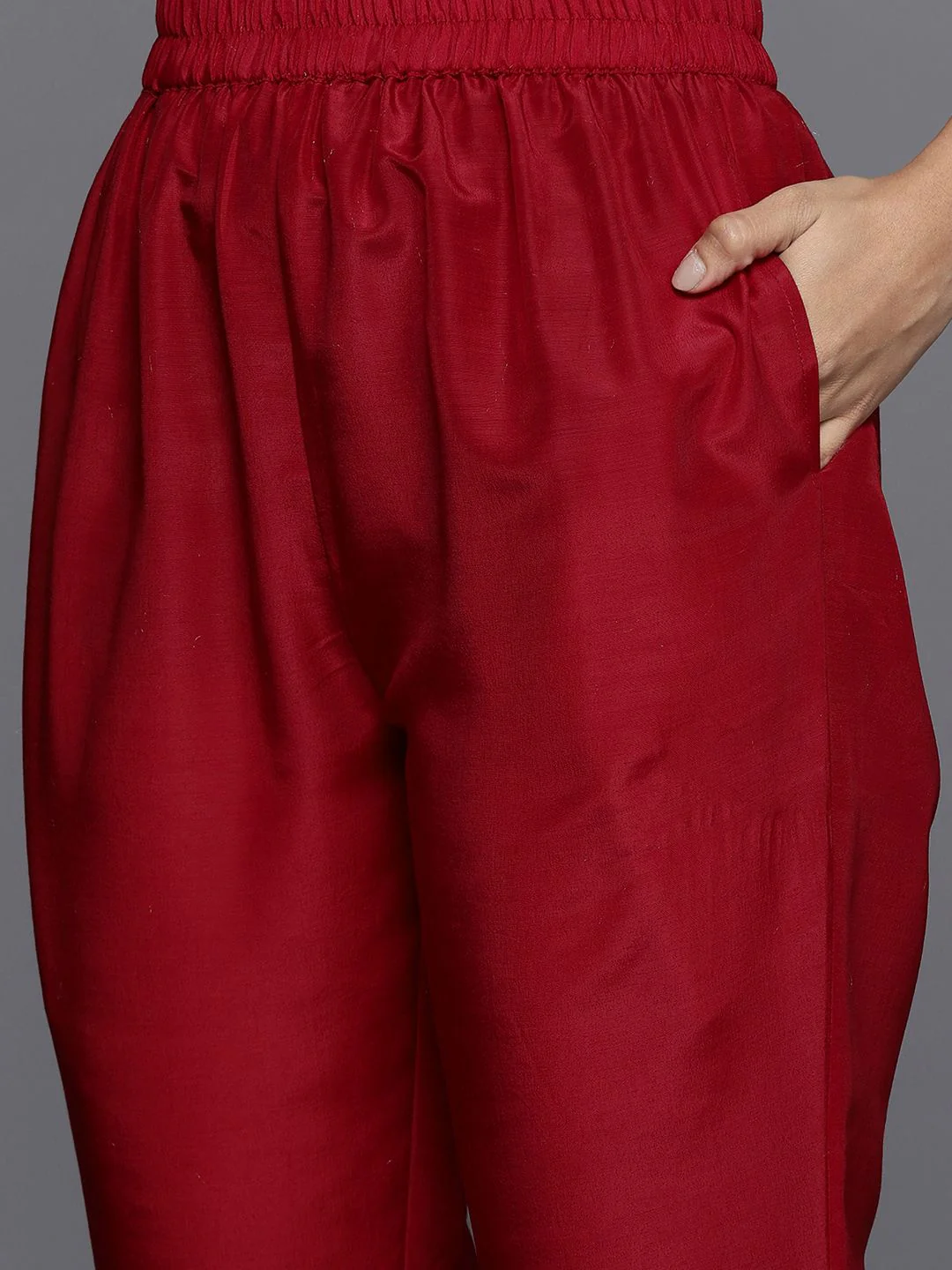 Libas Womens Maroon Yoke Design Anarkali Kurta With Churidar & Dupatta - Image 3