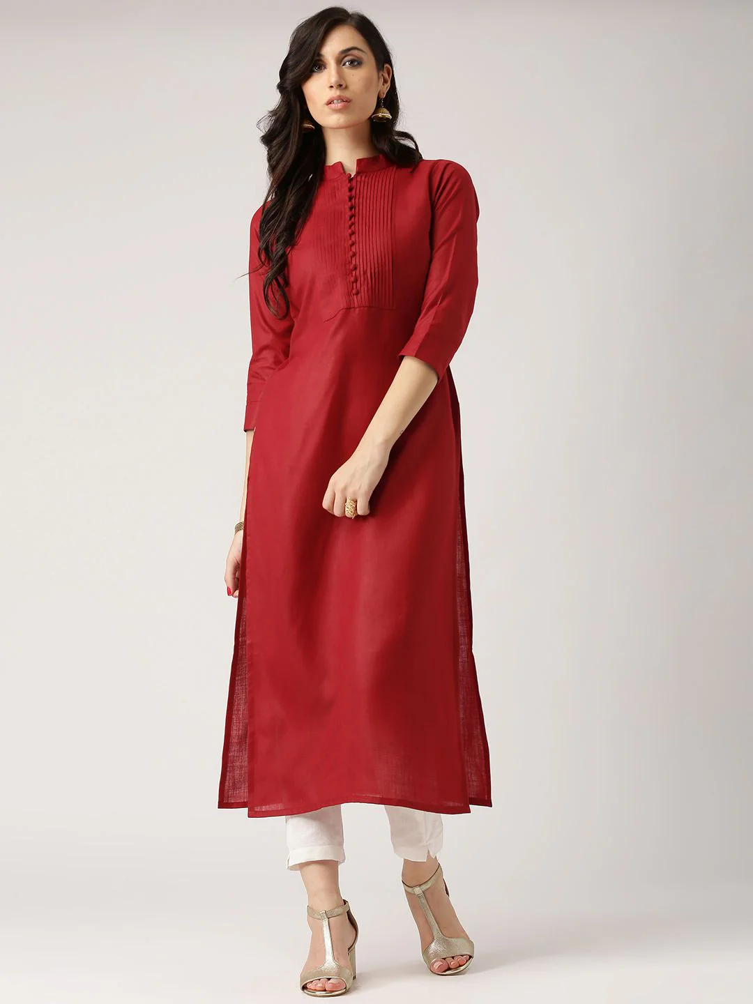 Libas Women Maroon Solid Straight Kurta - Image 2