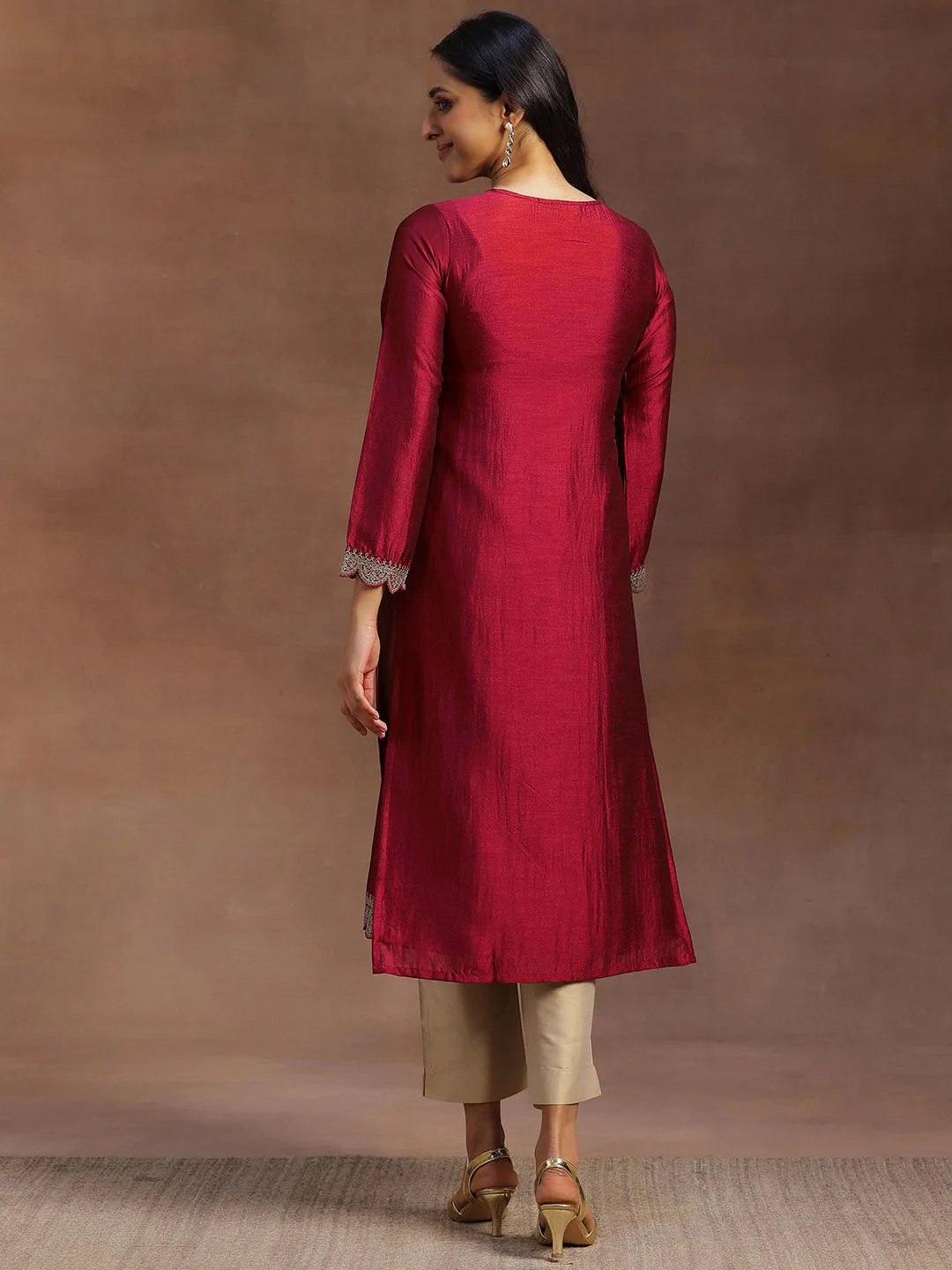 Libas Women Maroon Yoke Design Embellished Kurta - Image 4