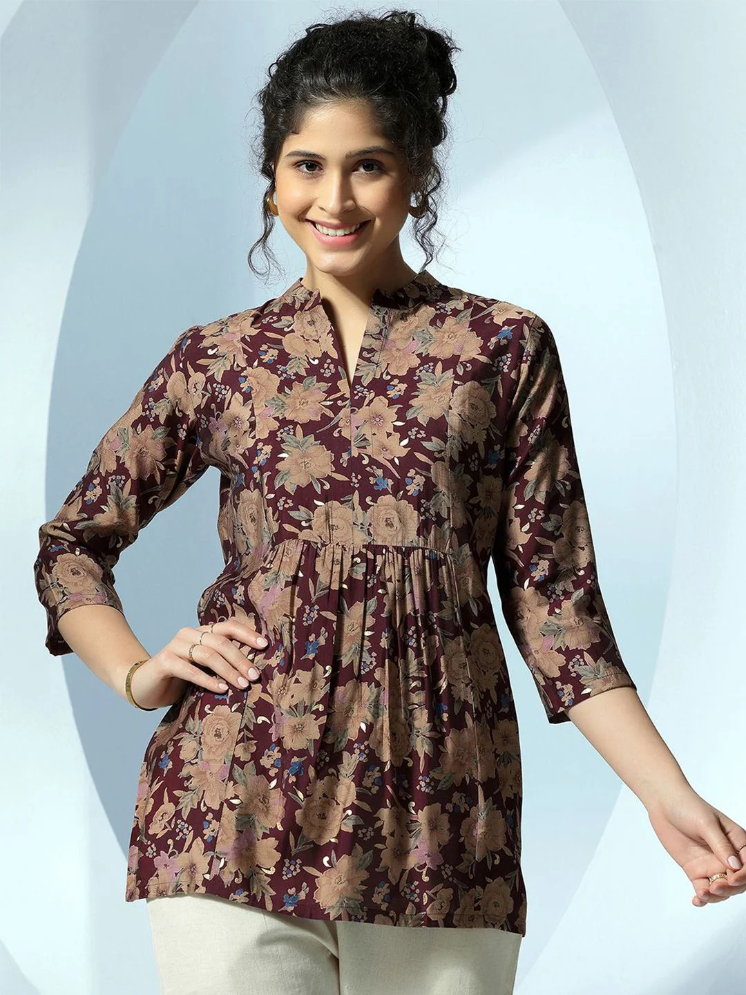 Libas Women Printed Mandarin Collar Tunic - Image 2