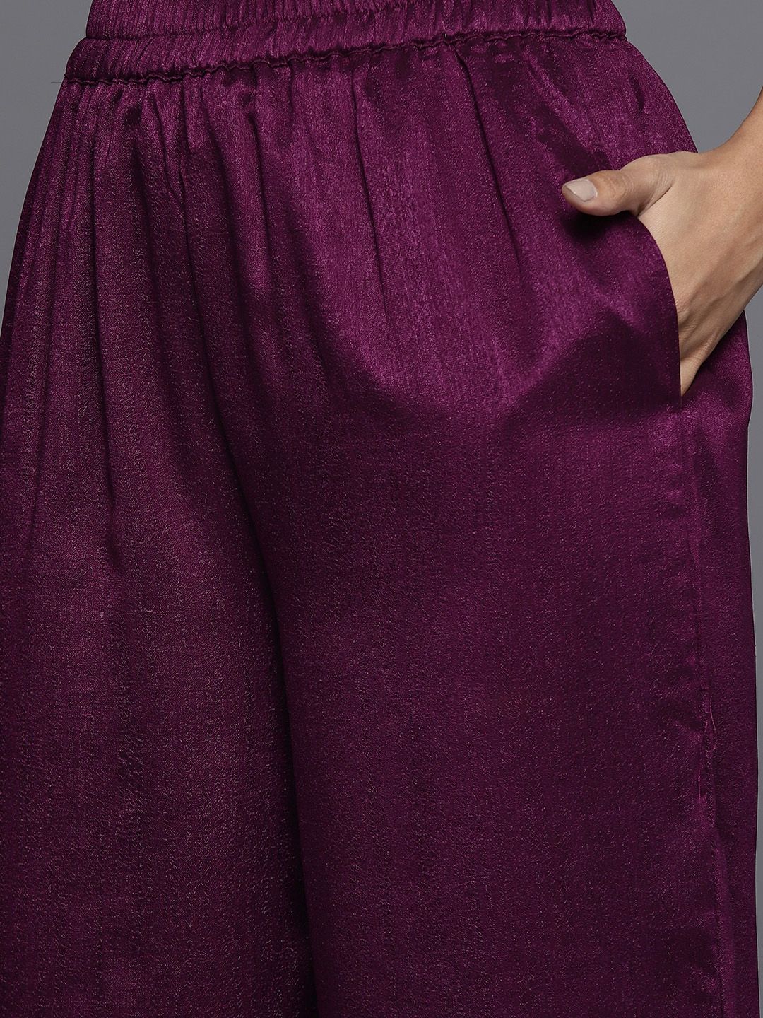 Libas Women Purple Floral Embroidered Sequinned Kurta with Palazzos & Dupatta - Image 3