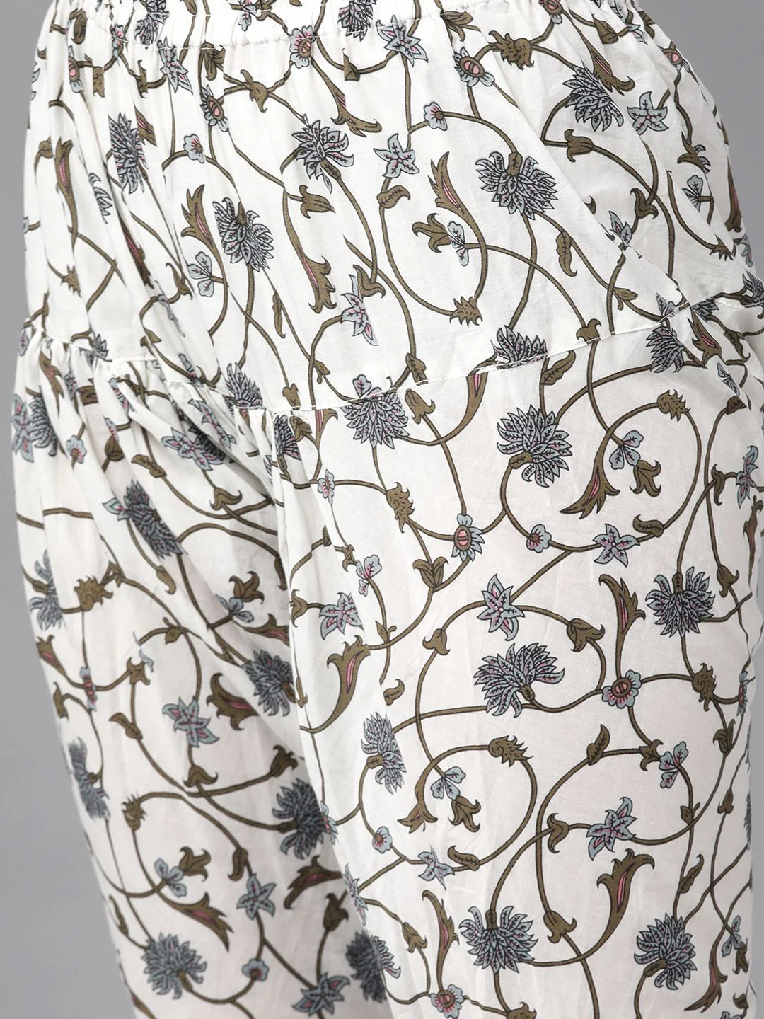 Libas Womens White Printed Cotton Anarkali Kurta With Churidar & Dupatta - Image 3