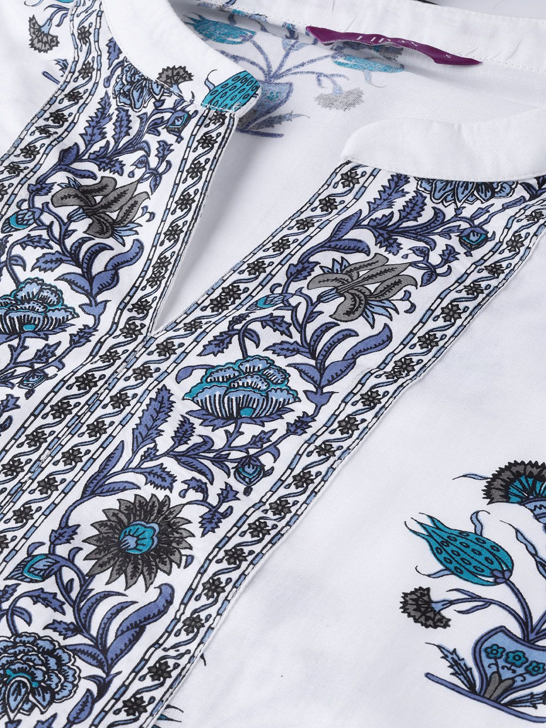 Libas Women White & Navy Blue Floral Printed Kurta with Palazzos & Dupatta - Image 2
