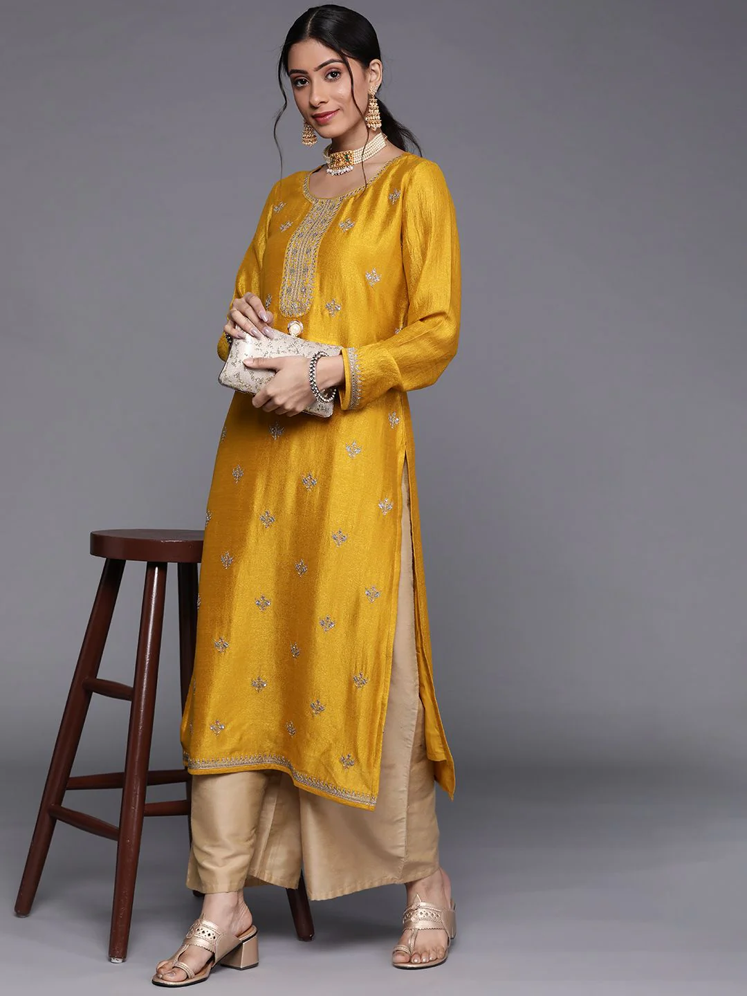 Libas Women Yellow Floral Motifs Sequins Work Kurta - Image 2