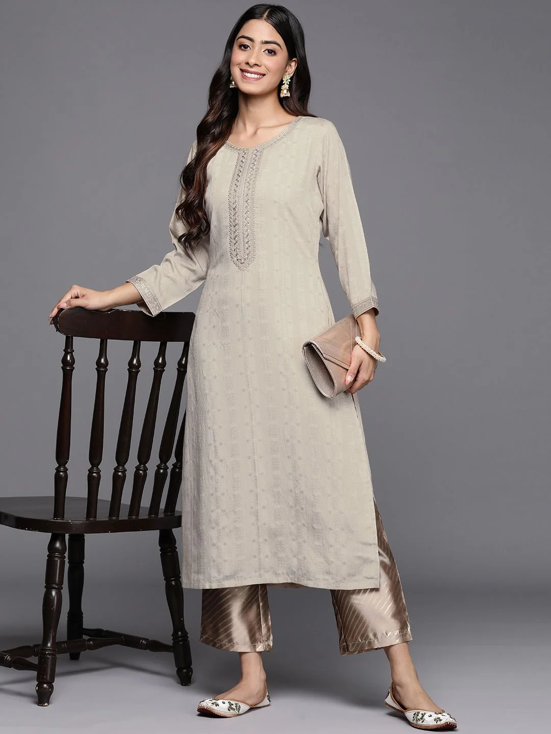 Libas Woven Design Pastels Dobby Kurta - Image 3