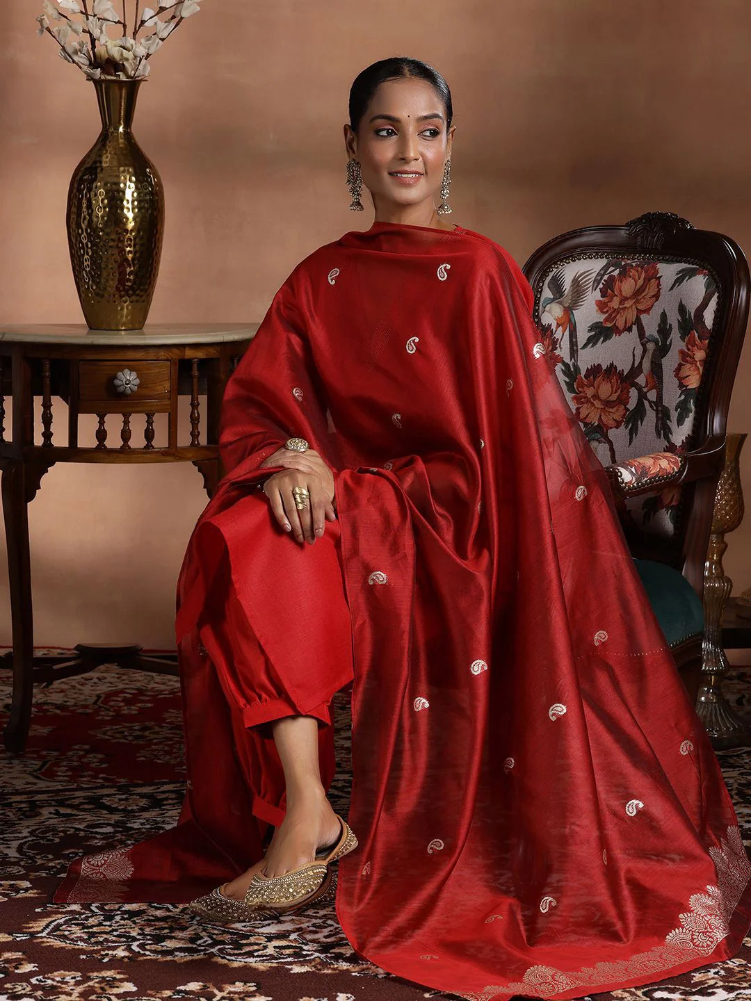 Libas Zari V-Neck Straight Kurta With Salwar & Dupatta - Image 6
