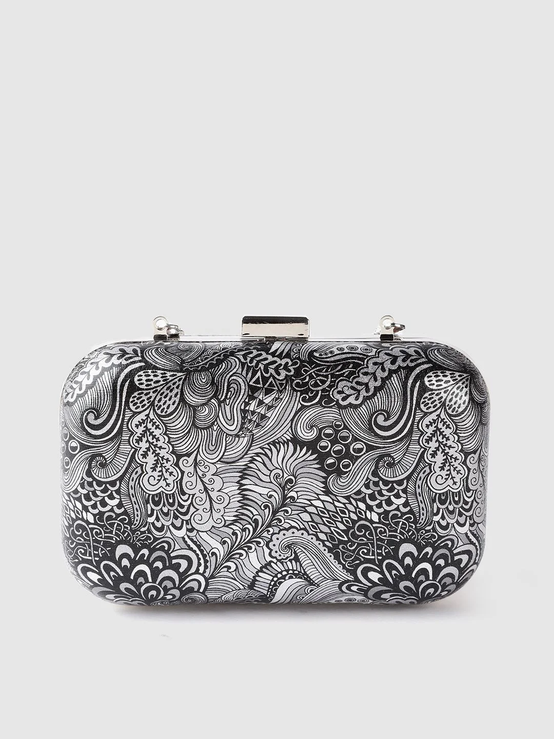 Lino Perros Black & Silver-Toned Printed Box Clutch with Detachable Sling Strap - Image 3