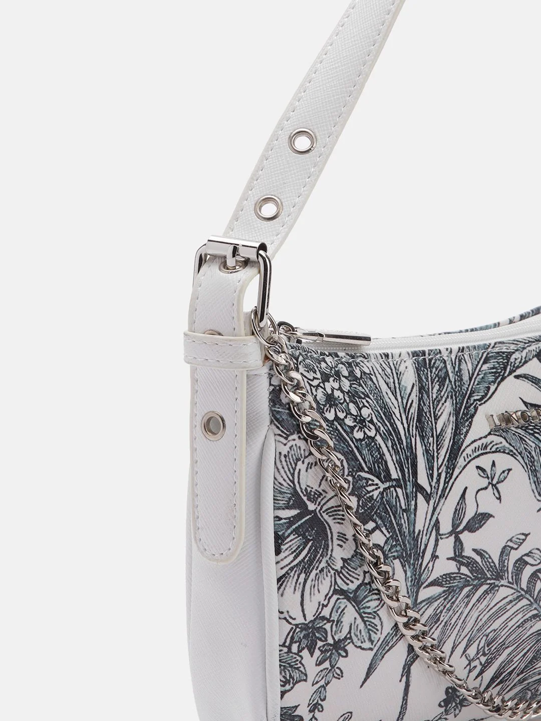 Lino Perros Floral Printed Structured Shoulder Bag With Chain Detail - Image 7