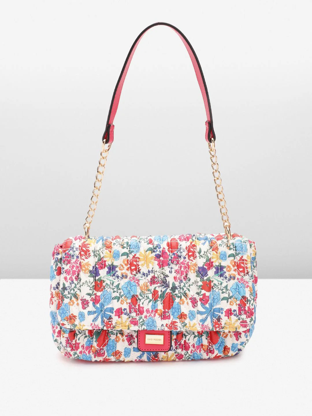 Lino Perros Floral Printed Structured Shoulder Bag With Quilted Detail