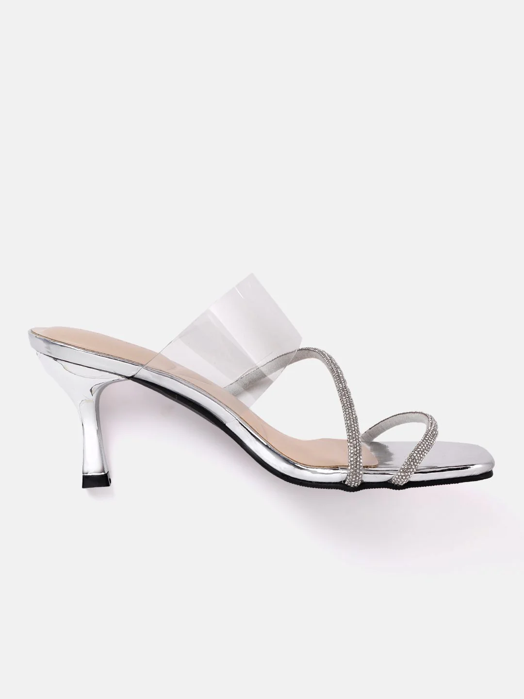 Lino Perros Silver-Toned Embellished Party Slim Heeled Sandals - Image 2