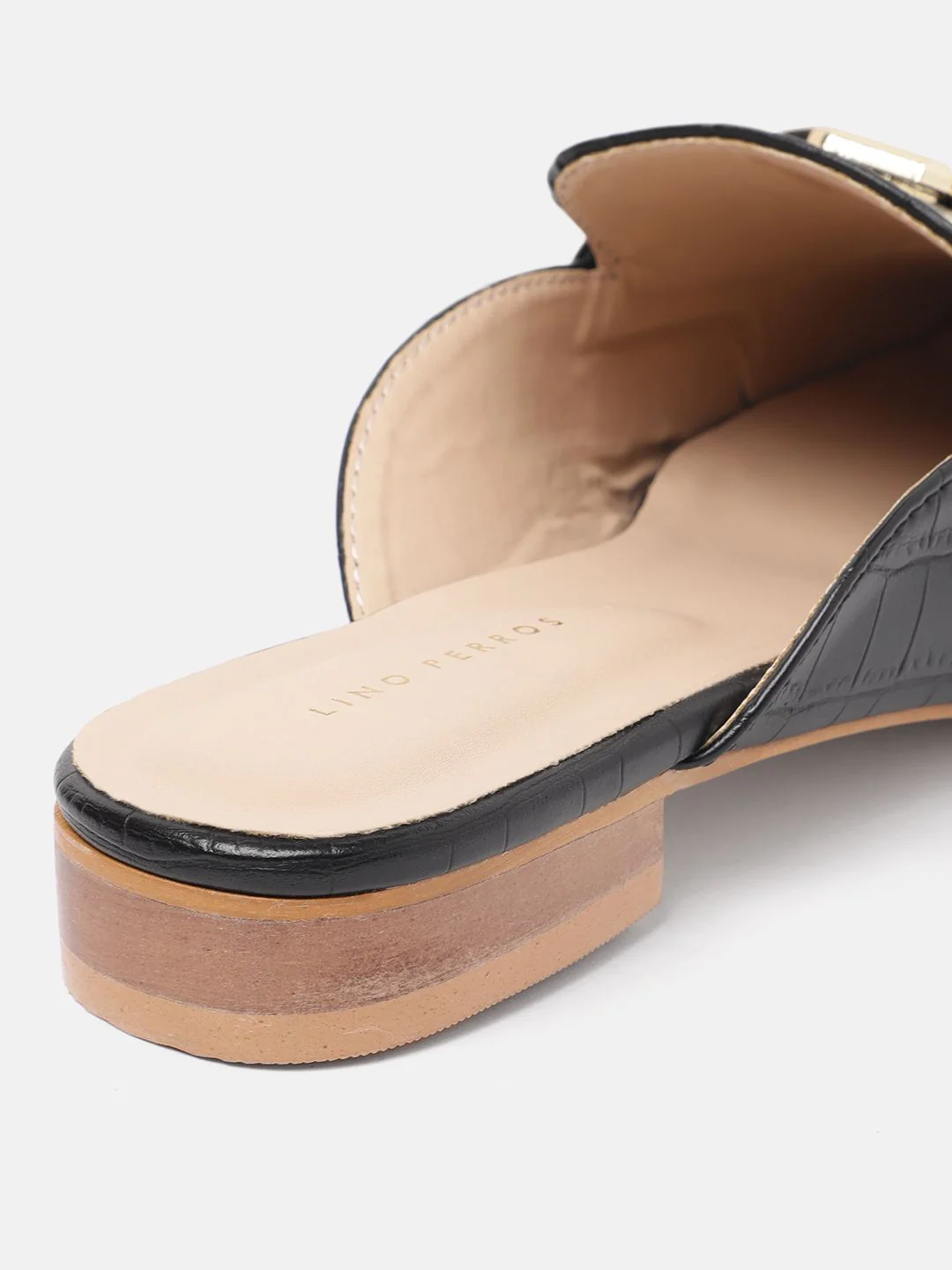 Lino Perros Women Croc Textured Mules With Metallic Detail - Image 5