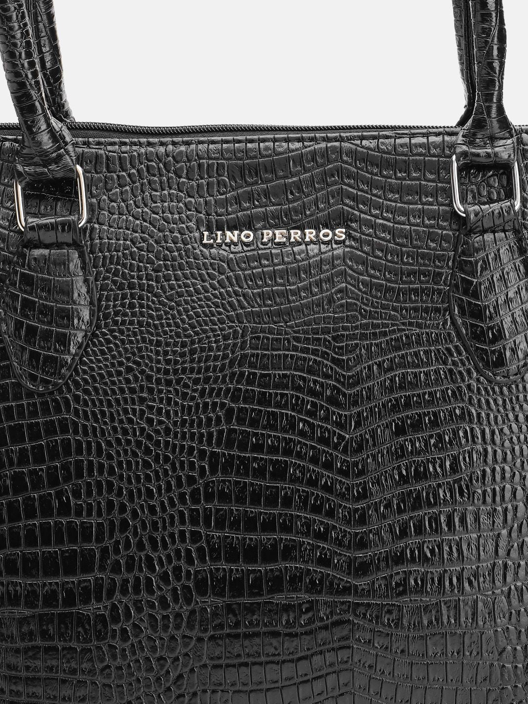 Lino Perros Women Croc Textured Structured Laptop Shoulder Bag - Image 6