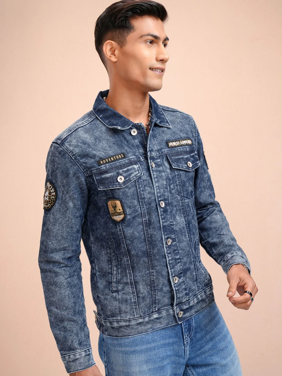 LOCOMOTIVE Men Blue Solid Denim Jacket - Image 5
