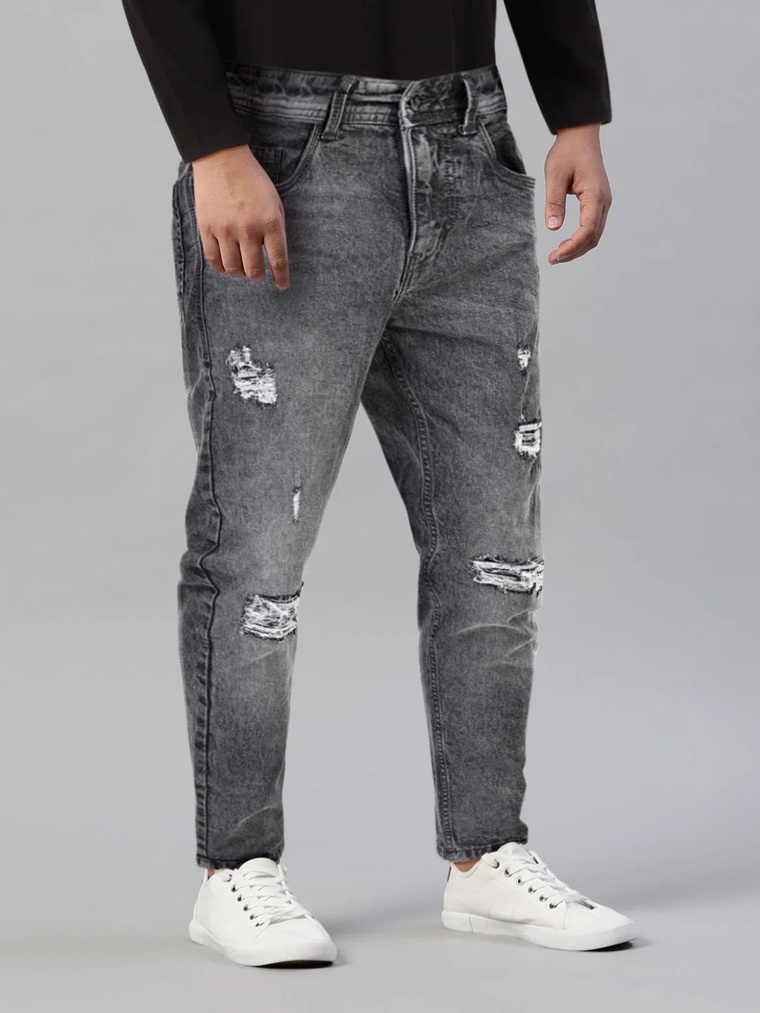 LOCOMOTIVE Men Grey Tapered Fit Mildly Distressed Stretchable Jeans - Image 7