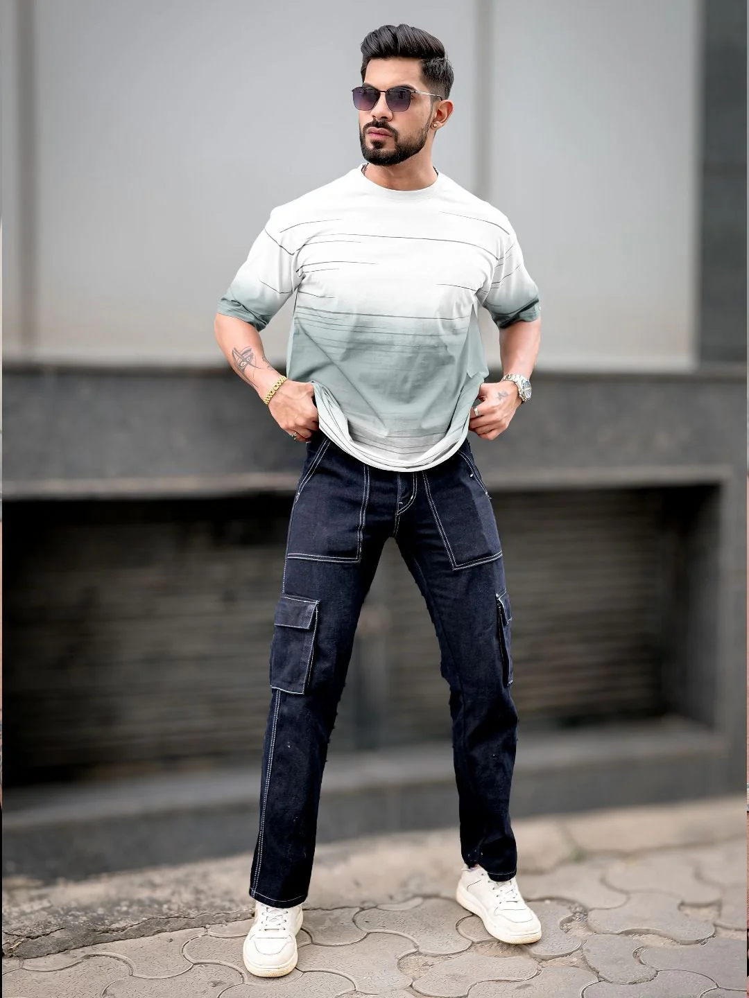 Maniac Men Abstract Printed Neck Cotton Oversized Tshirt - Image 4