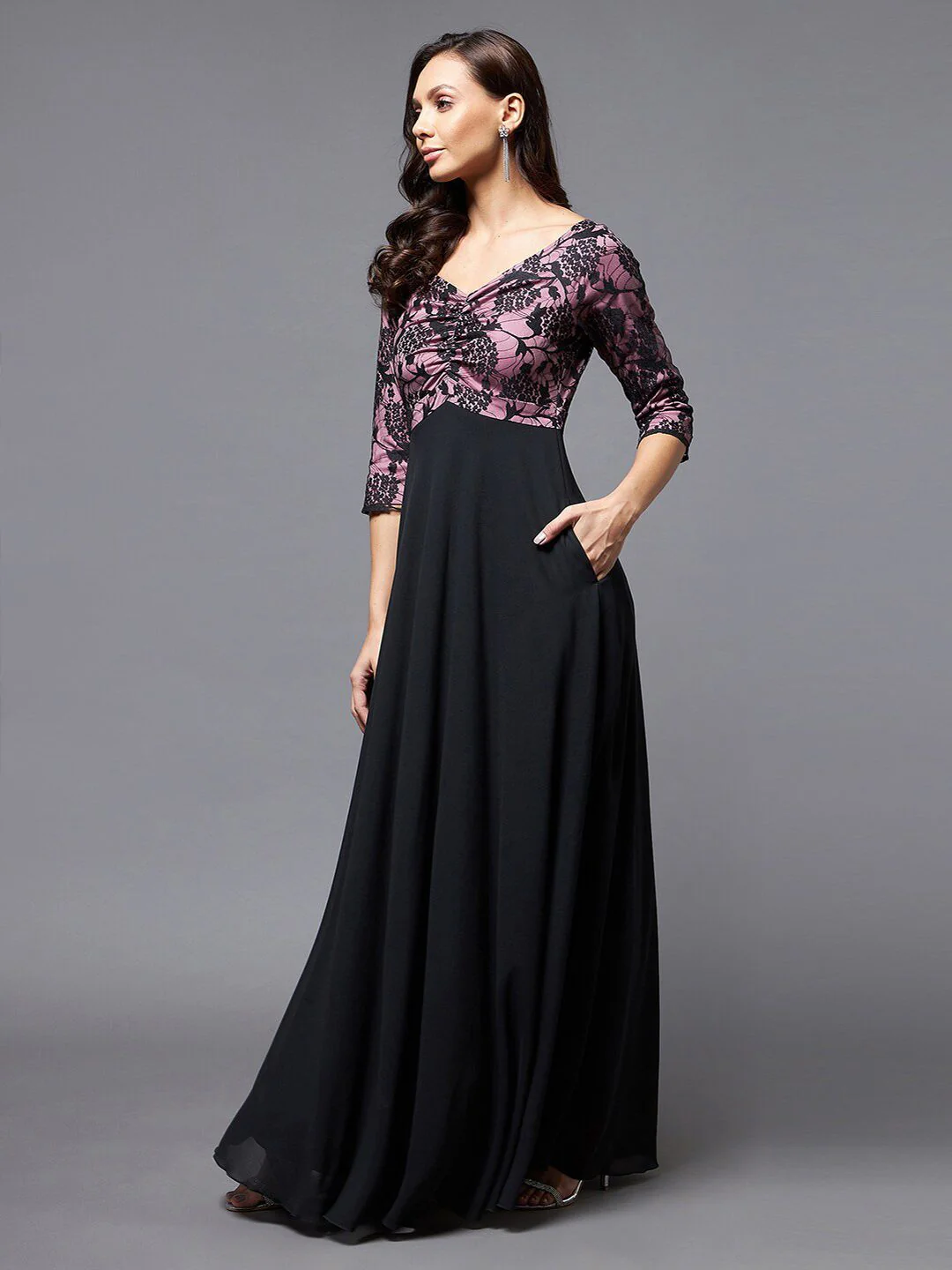 Miss Chase Black & Lavender Floral Maxi Dress - Image 3