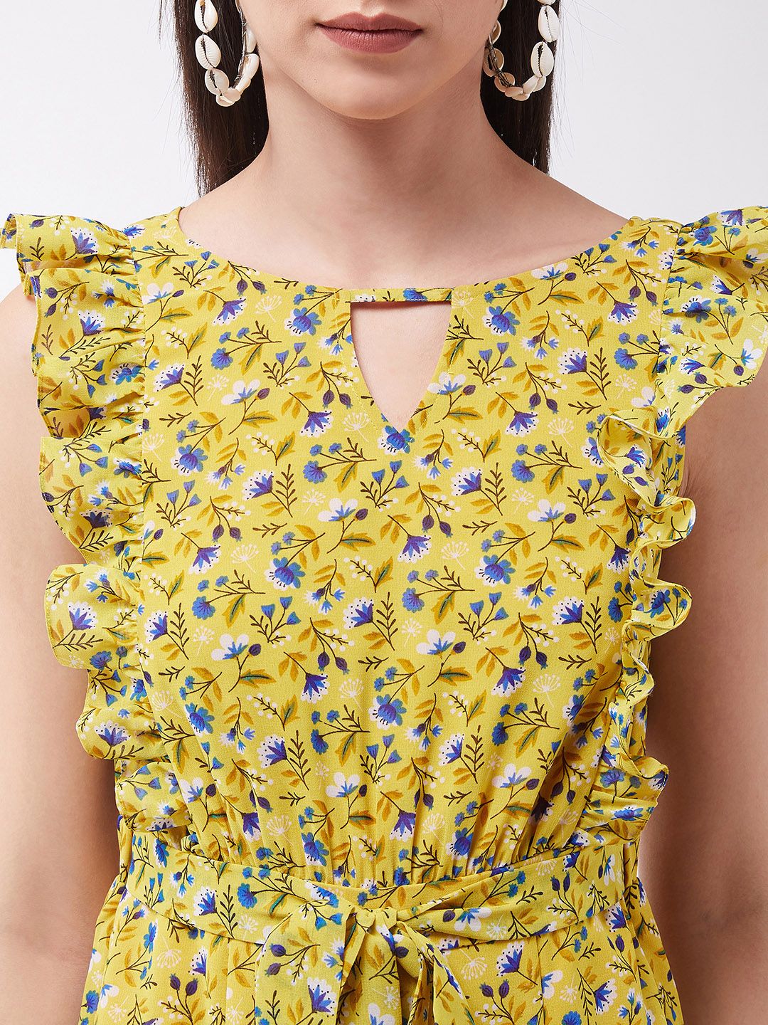 Miss Chase Women Floral Printed Frilled Round neck Sleeveless Wide Leg Regular Jumpsuit - Image 3