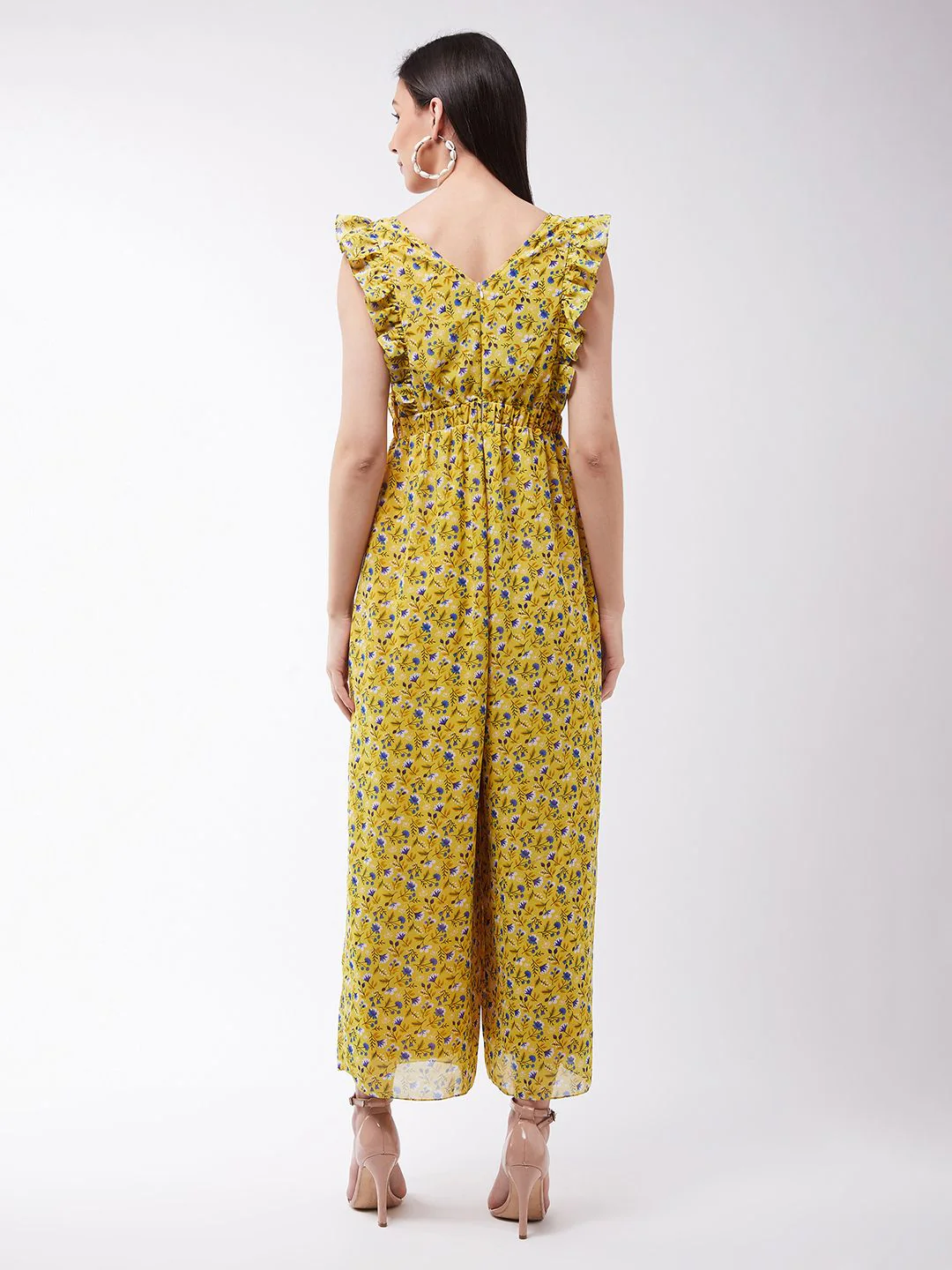 Miss Chase Women Floral Printed Frilled Round neck Sleeveless Wide Leg Regular Jumpsuit - Image 4