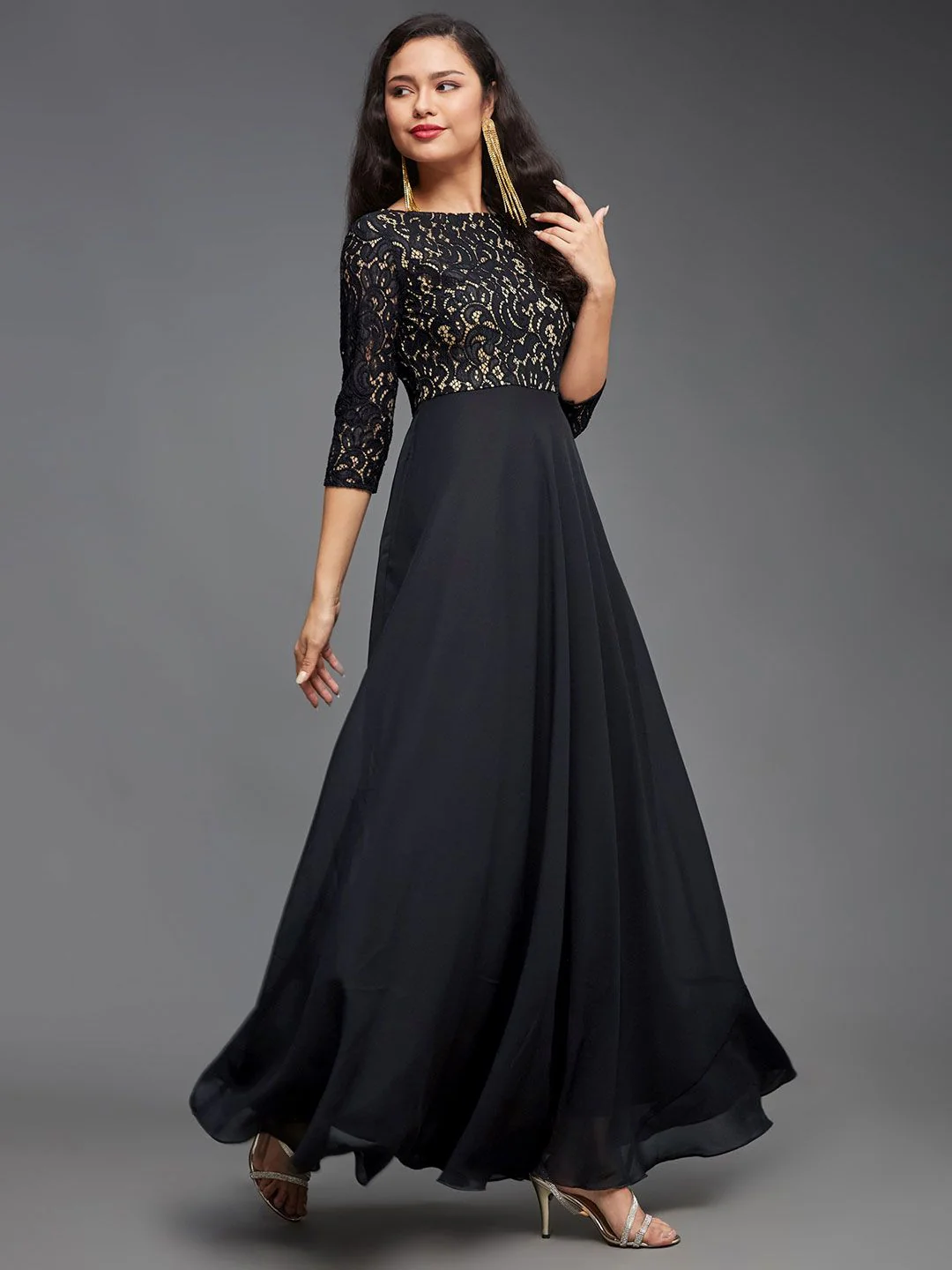 Miss Chase Women Self Design Side Pocketed Georgette Fit and Flare Dress - Image 5