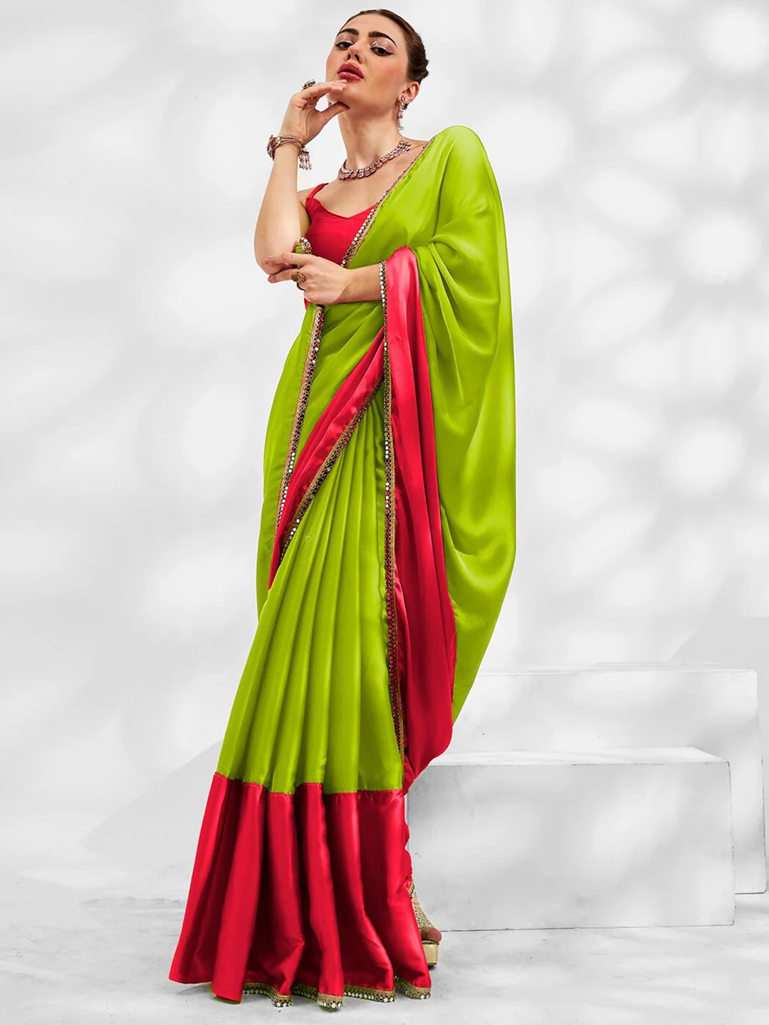 Mitera Colourblocked Mirror Work Pure Georgette Saree - Image 2
