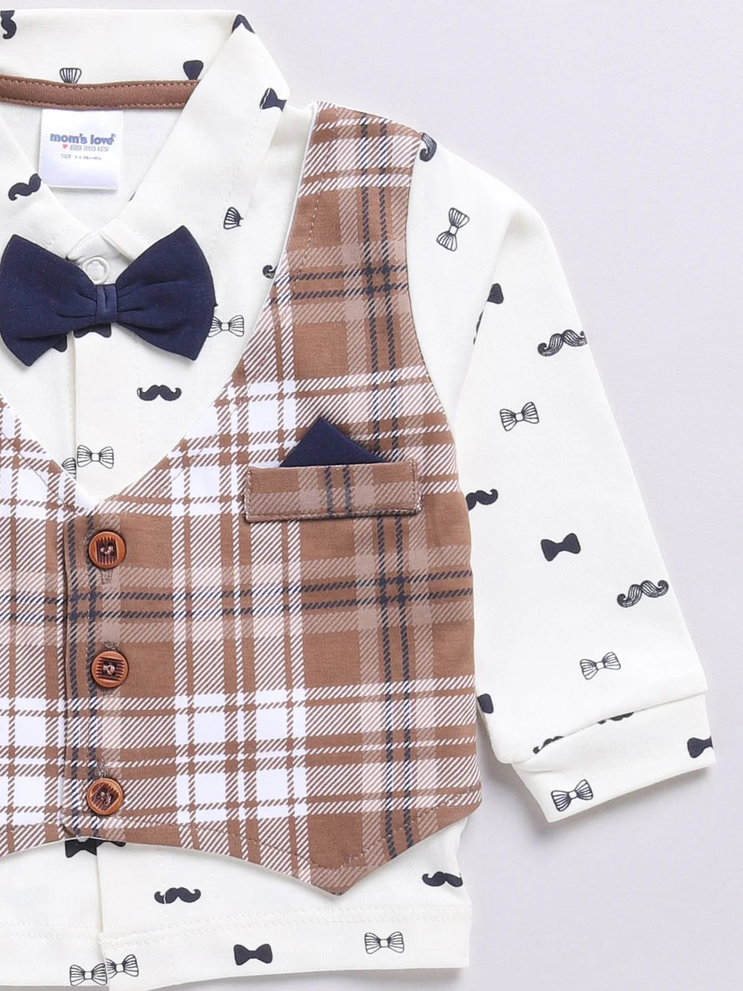 Moms Love Infant Boys Checked Pure Cotton Party Shirt & Trousers with Attached Waistcoat - Image 3