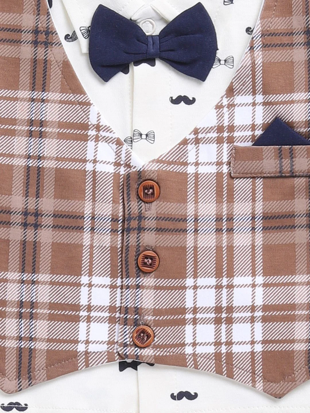 Moms Love Infant Boys Checked Pure Cotton Party Shirt & Trousers with Attached Waistcoat - Image 5