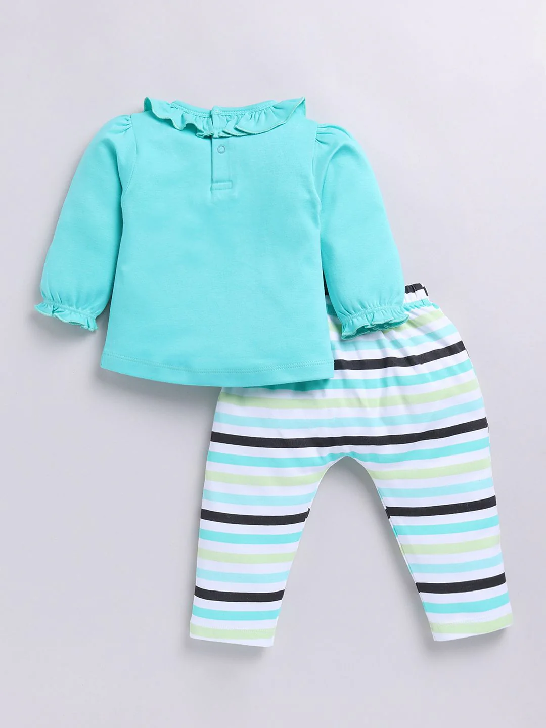 Moms Love Infant Girls Pure Cotton Printed Puffed Sleeves Top with Trousers - Image 3