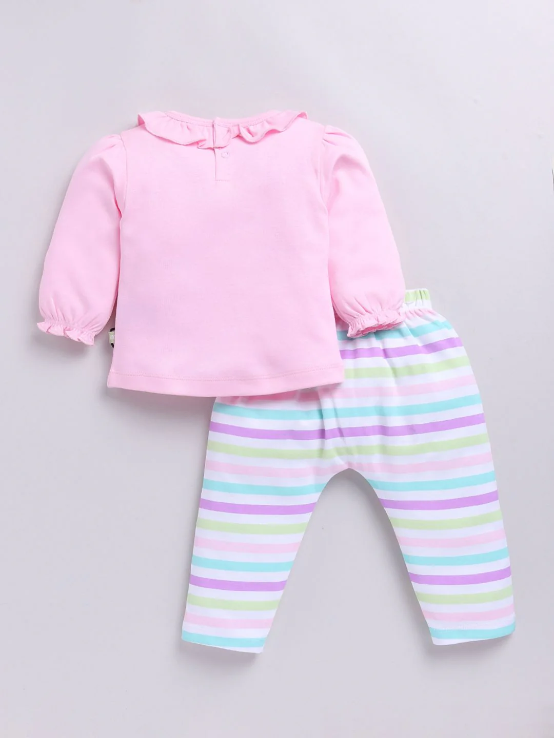 Moms Love Infant Girls Pure Cotton Printed Puffed Sleeves Top with Trousers - Image 3