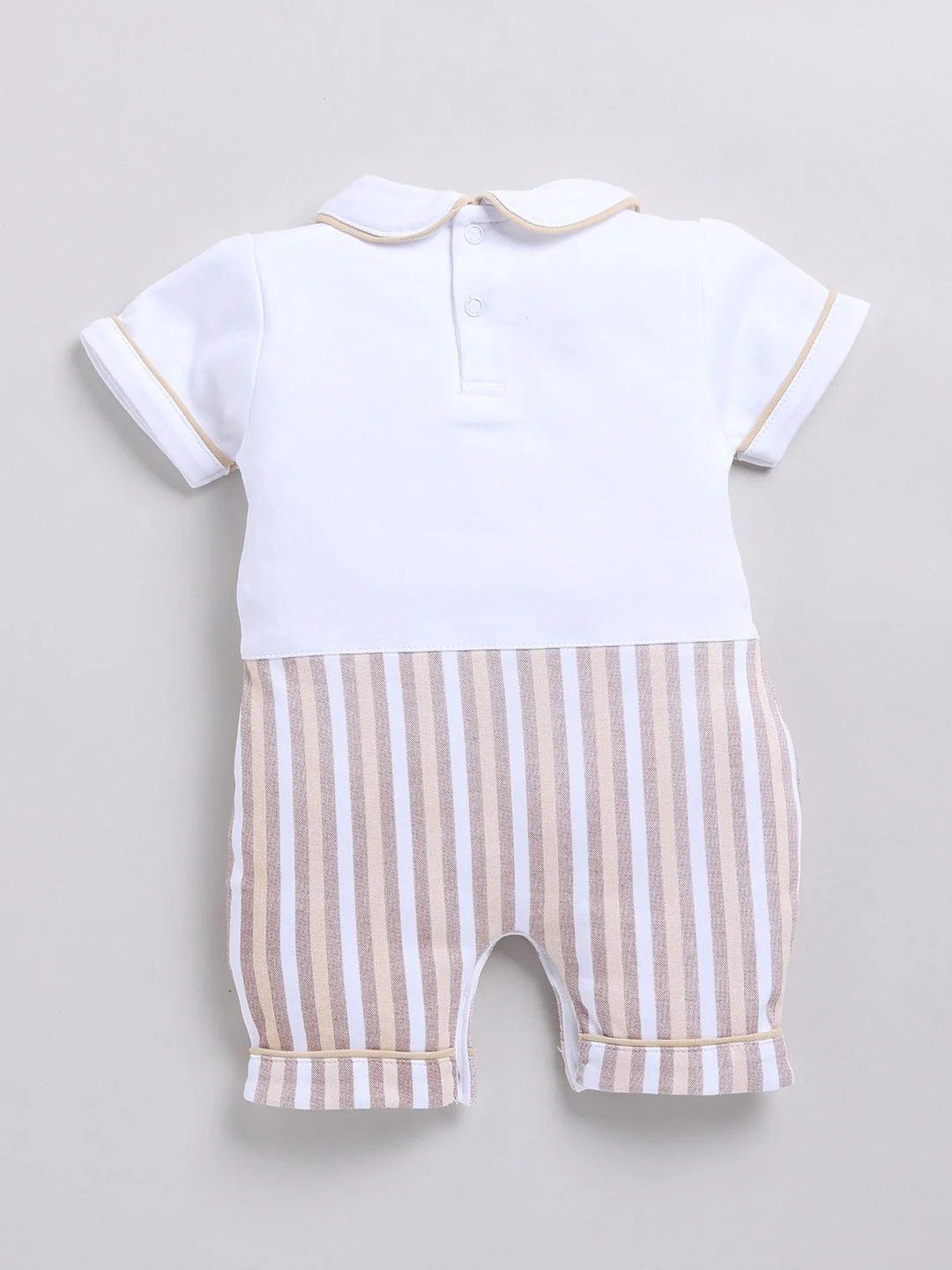 Moms Love Infant Girls Striped Cotton Rompers with Applique Detail - Image 3