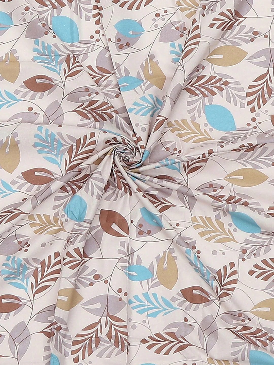 Monte Carlo Beige & Blue Floral Cotton 104 TC Single Bedsheet Set-2.24 m x 1.52 m - Image 4