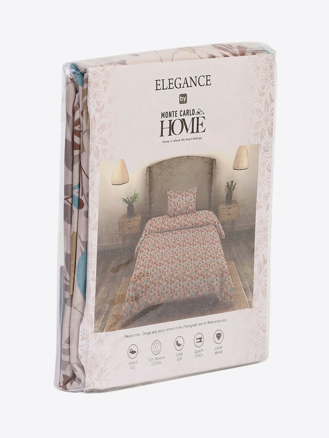Monte Carlo Beige & Blue Floral Cotton 104 TC Single Bedsheet Set-2.24 m x 1.52 m - Image 6