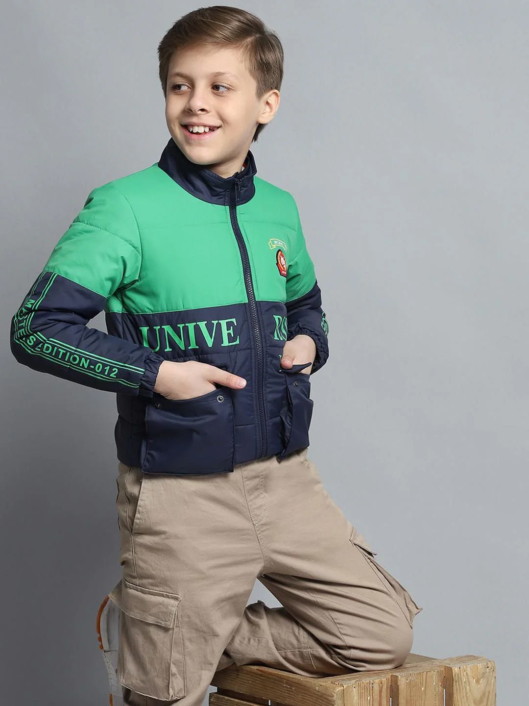 Monte Carlo Boys Mock Collar Colourblocked Casual Lightweight Padded Jacket - Image 7