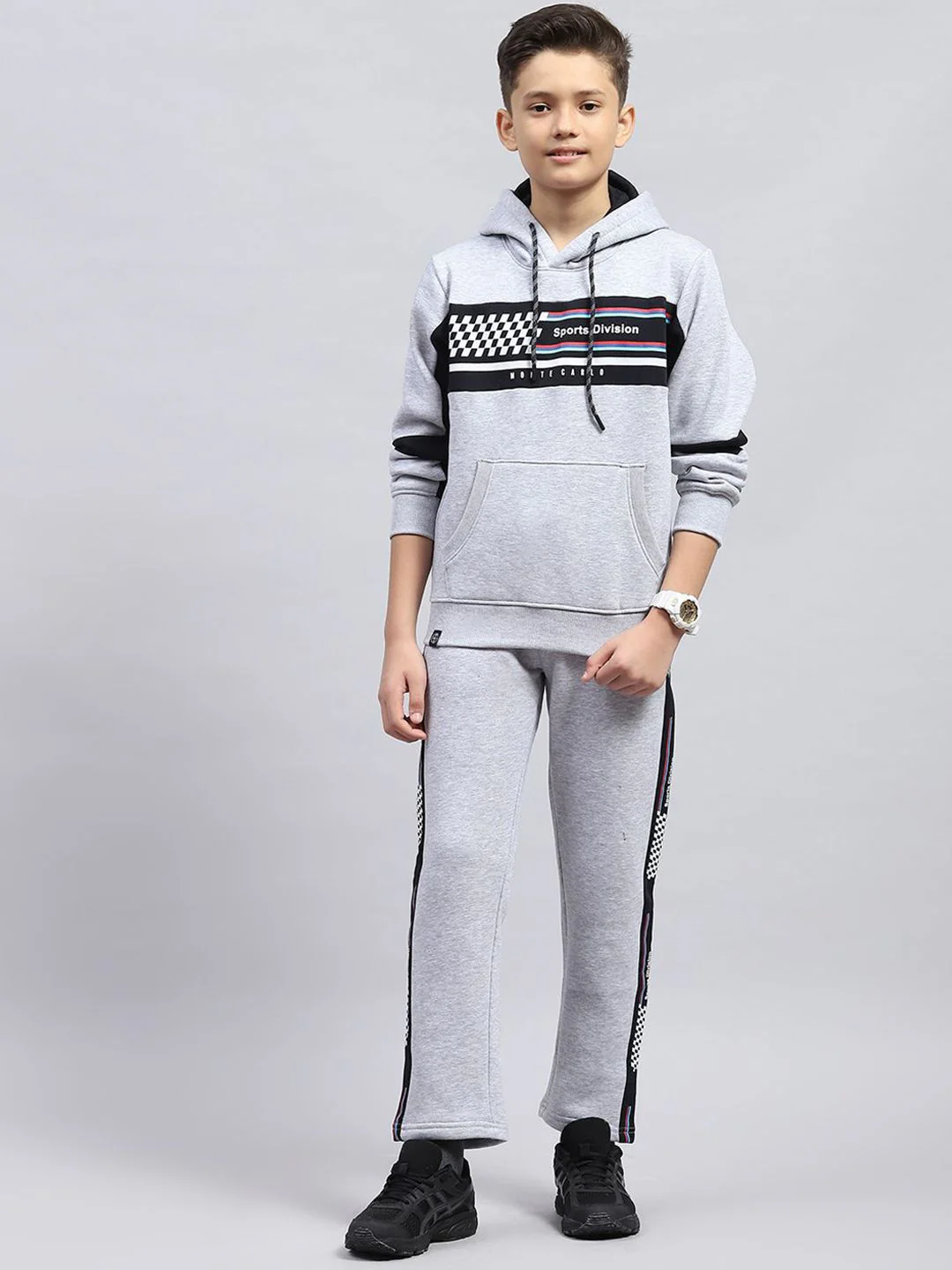 Monte Carlo Boys Printed Hooded Neck Long Sleeves Sweatshirt With Trouser