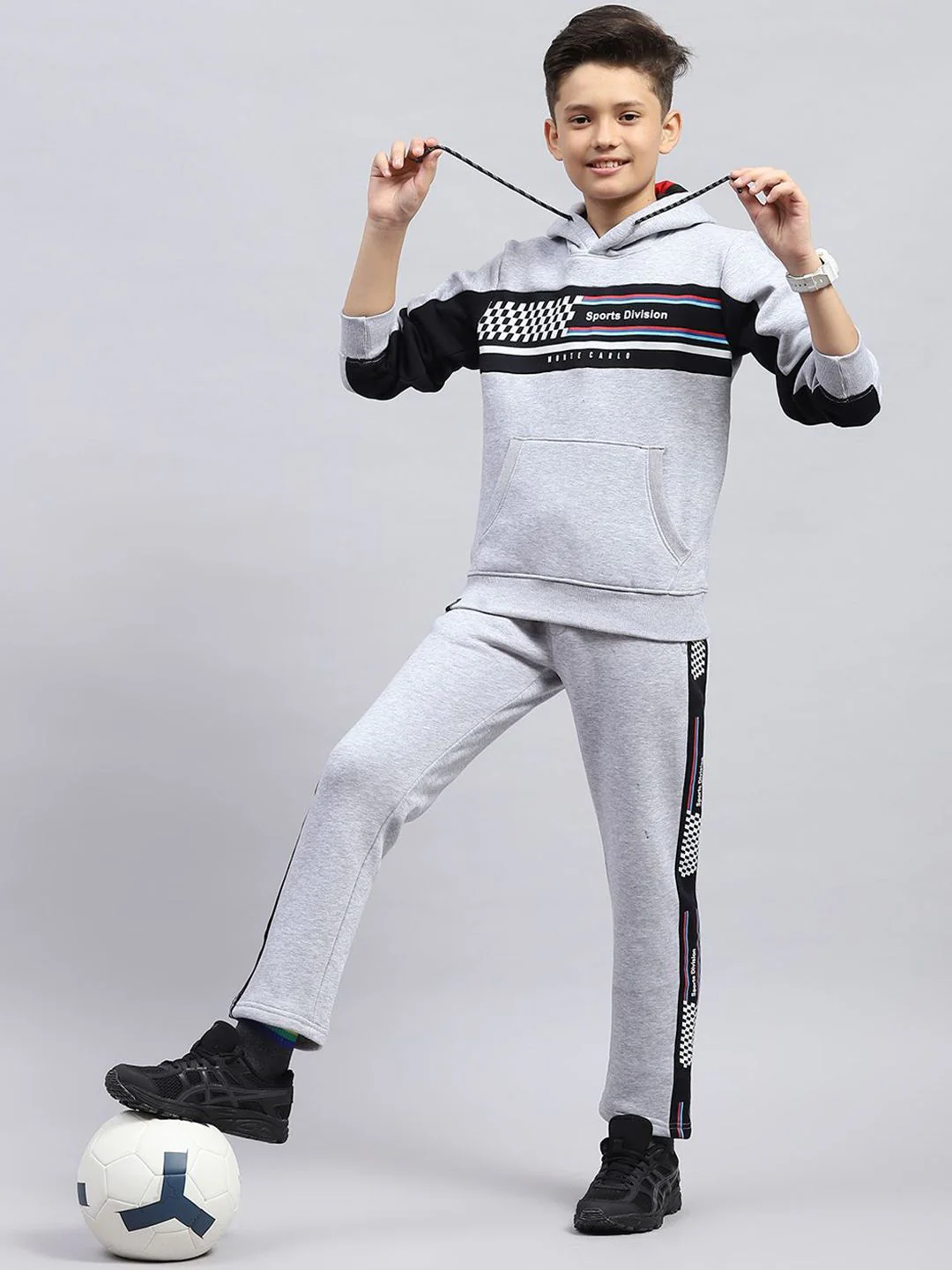 Monte Carlo Boys Printed Hooded Neck Long Sleeves Sweatshirt With Trouser - Image 6