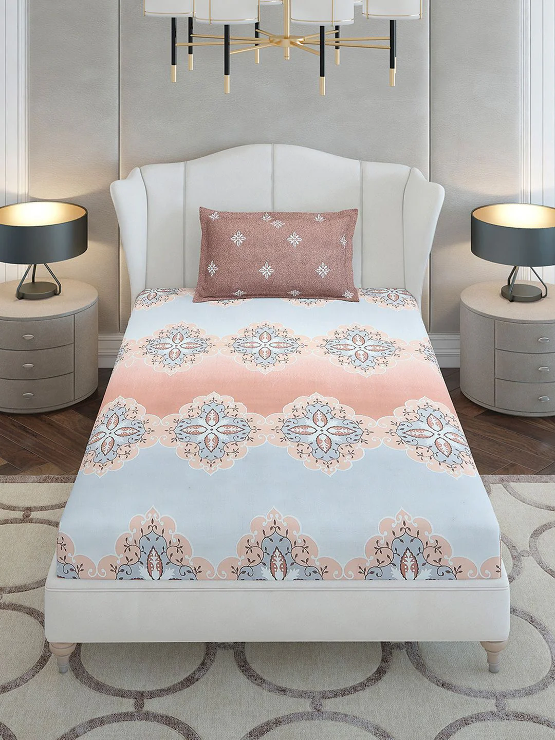 Monte Carlo Brown & Grey Ethnic Motifs Cotton 144 TC Single Bedsheet Set-2.29 m x 1.52 m - Image 3