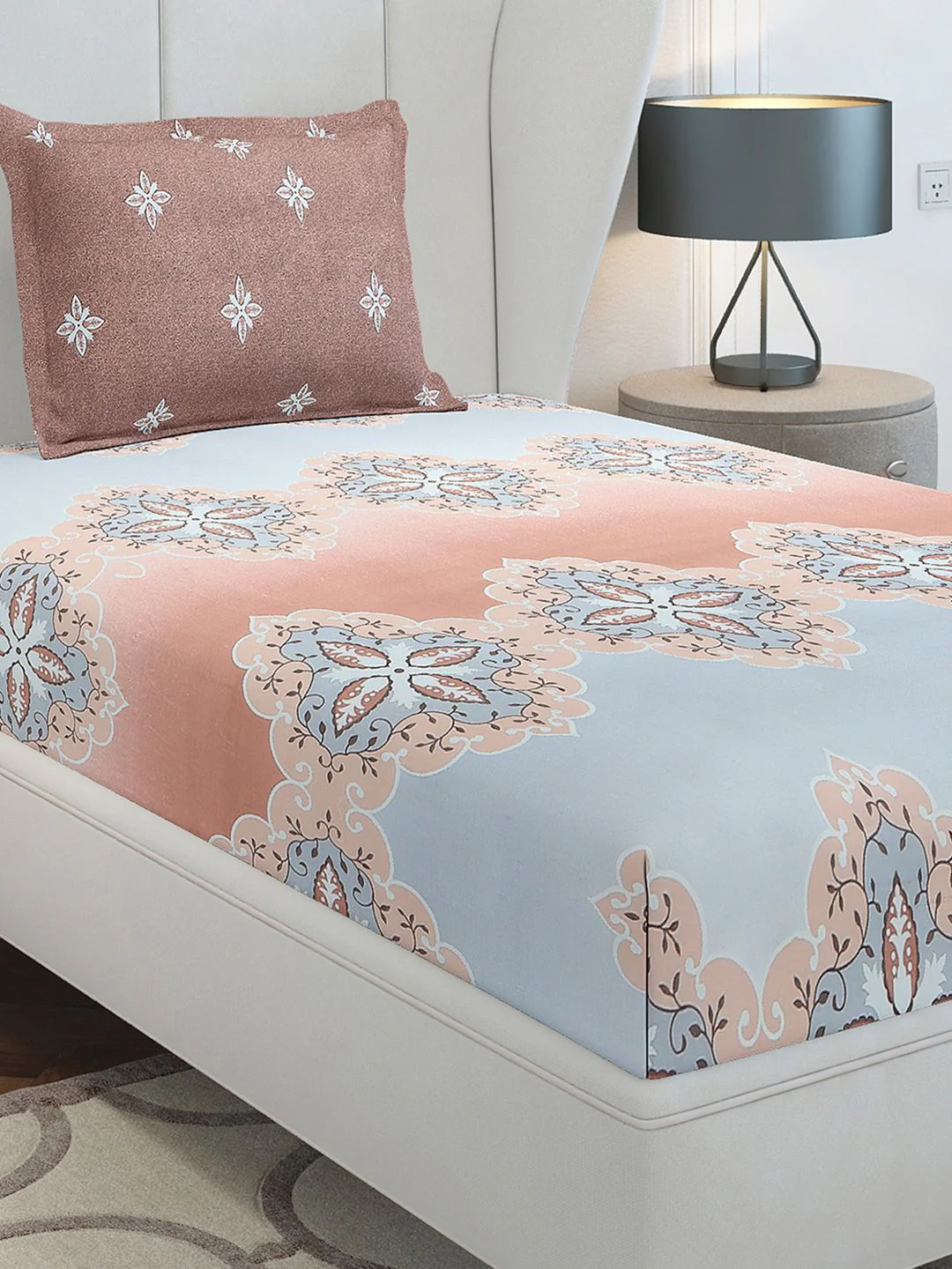 Monte Carlo Brown & Grey Ethnic Motifs Cotton 144 TC Single Bedsheet Set-2.29 m x 1.52 m - Image 5