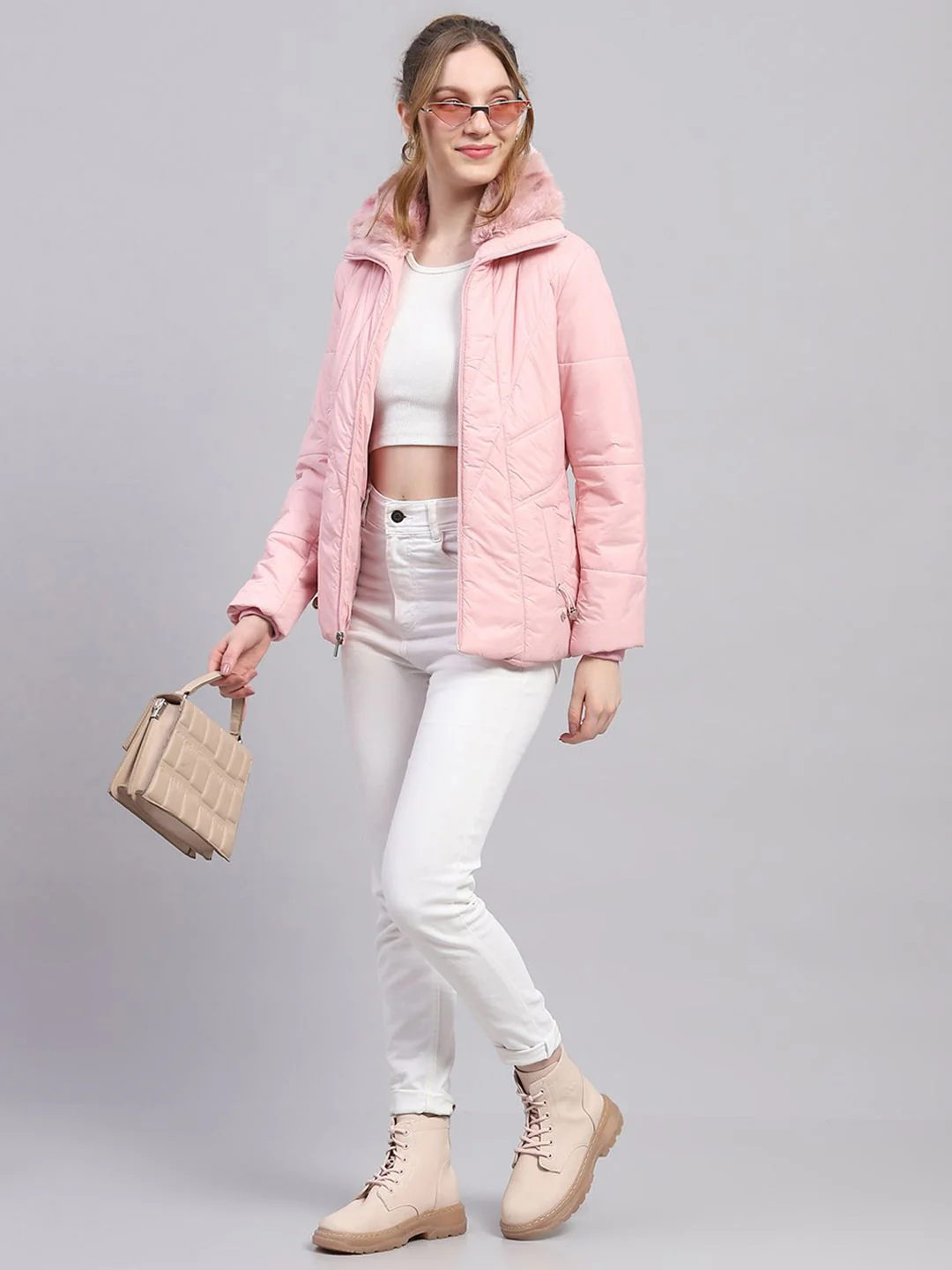 Monte Carlo Fur Detail Stand Collar Padded Jacket - Image 4