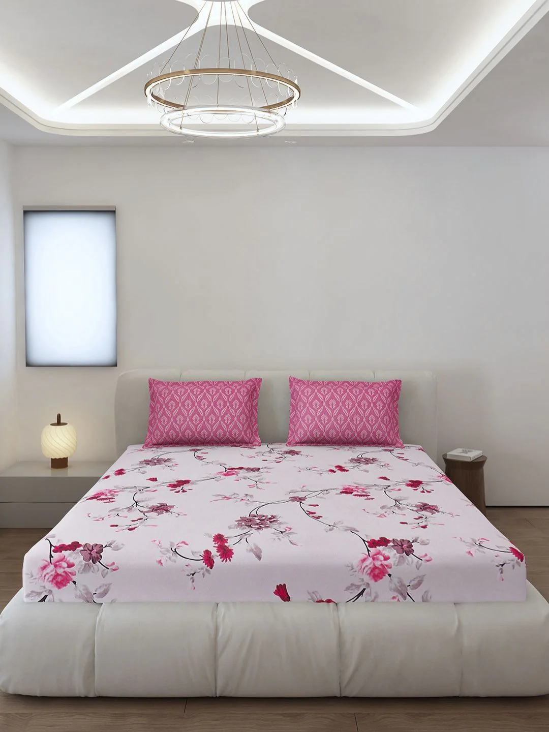 Monte Carlo Magenta & Bronze-Toned Floral Printed 144 TC King Bedsheet Set 1.85 m x 1.95 m - Image 3