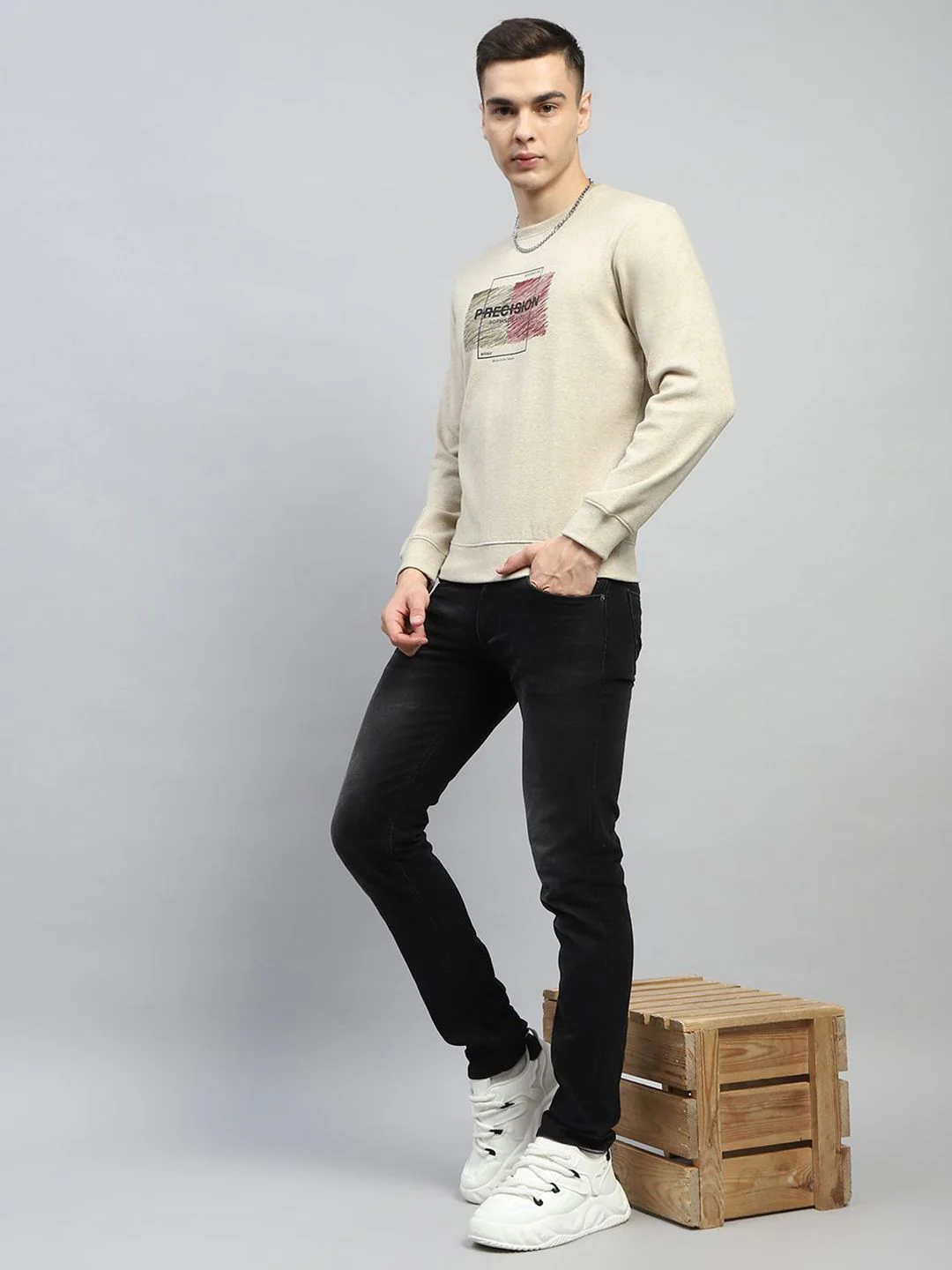 Monte Carlo Men Cotton Beige Round Neck Long Sleeves Printed Sweatshirt - Image 6