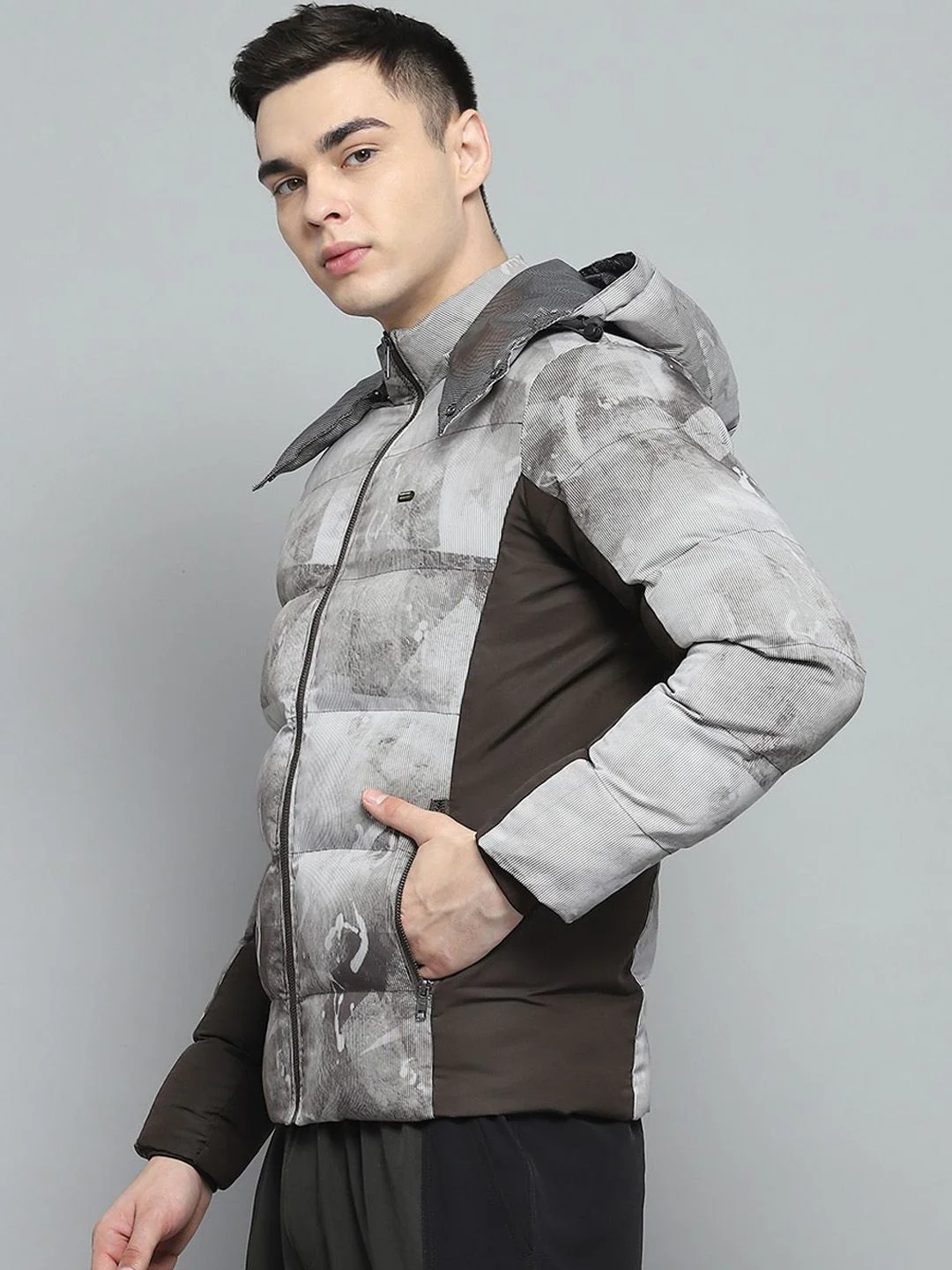 Monte Carlo Men Hooded Abstract Printed Casual Puffer Lightweight Jacket - Image 5