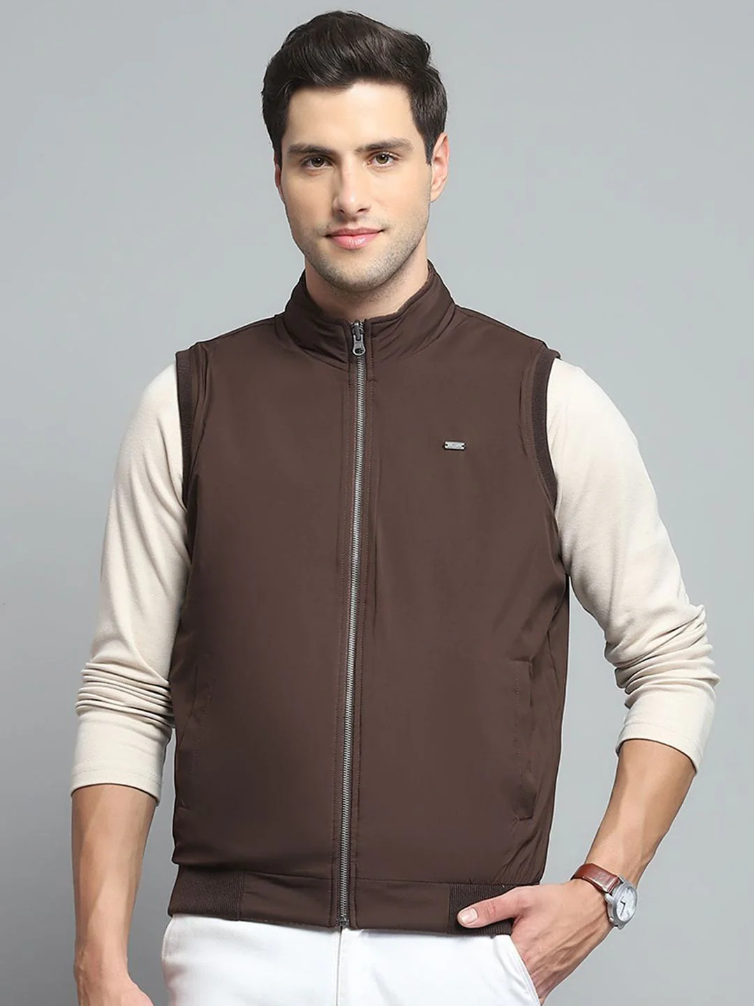 Monte Carlo Men Mock Collar Solid Casual Lightweight Bomber Jacket - Image 2