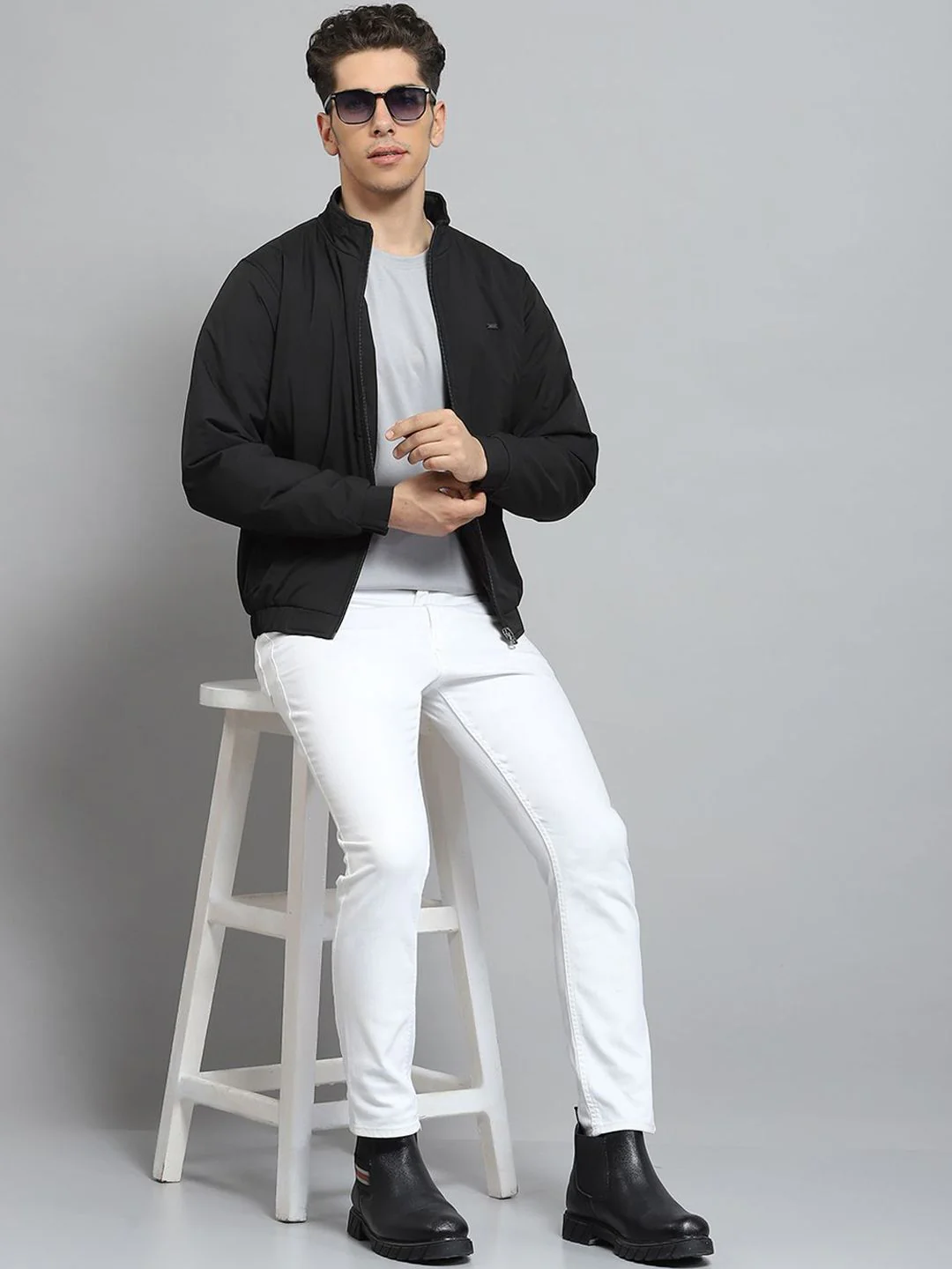 Monte Carlo Men Mock Collar Solid Cotton Casual Lightweight Bomber Jacket - Image 6