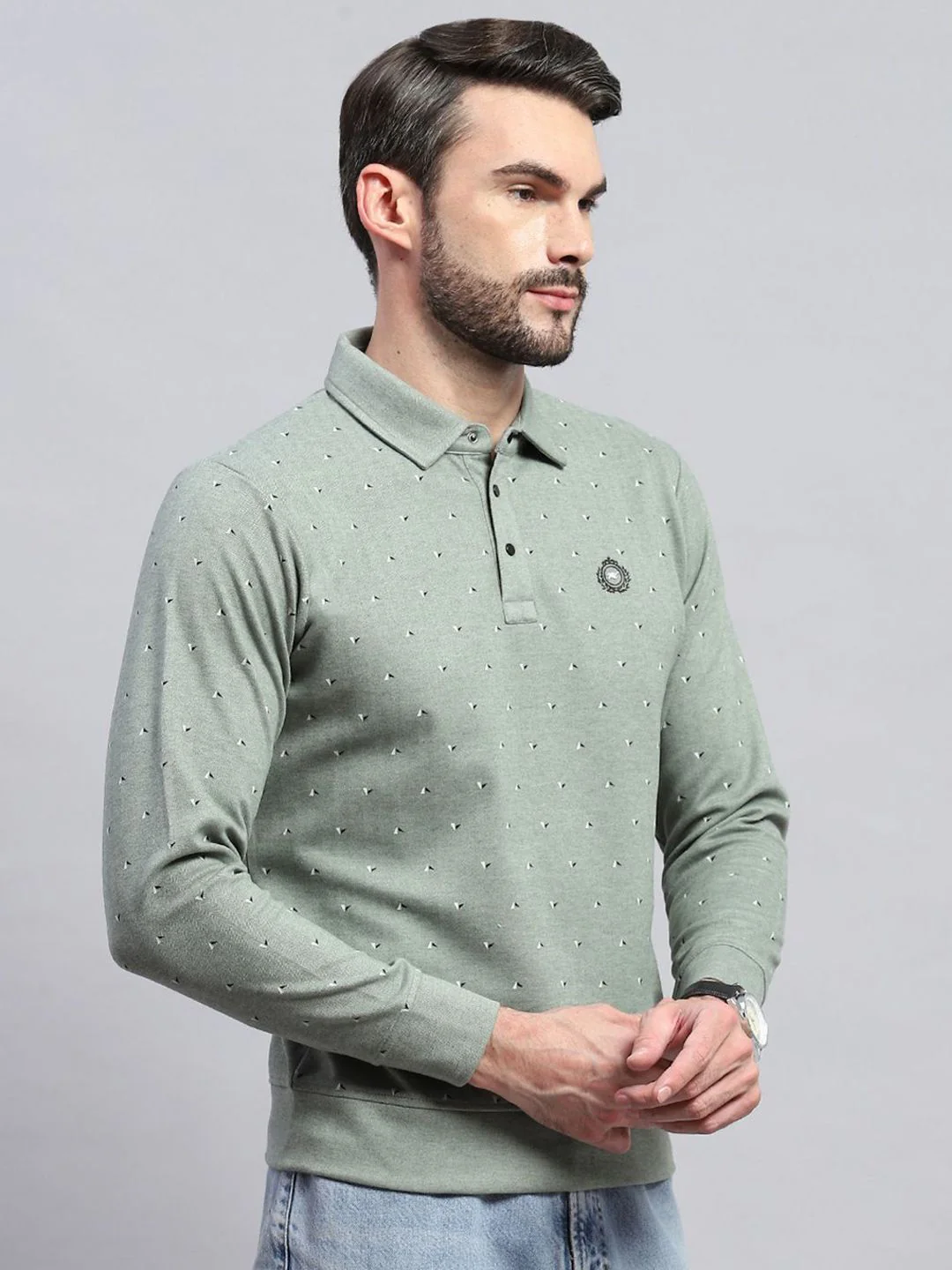 Monte Carlo Men Shirt Collar Geometric Printed Cotton Sweatshirt - Image 3