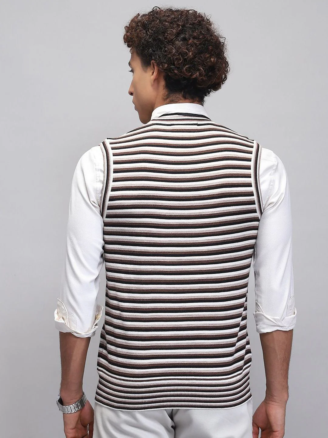 Monte Carlo Men Striped Woollen Sweater Vest - Image 4