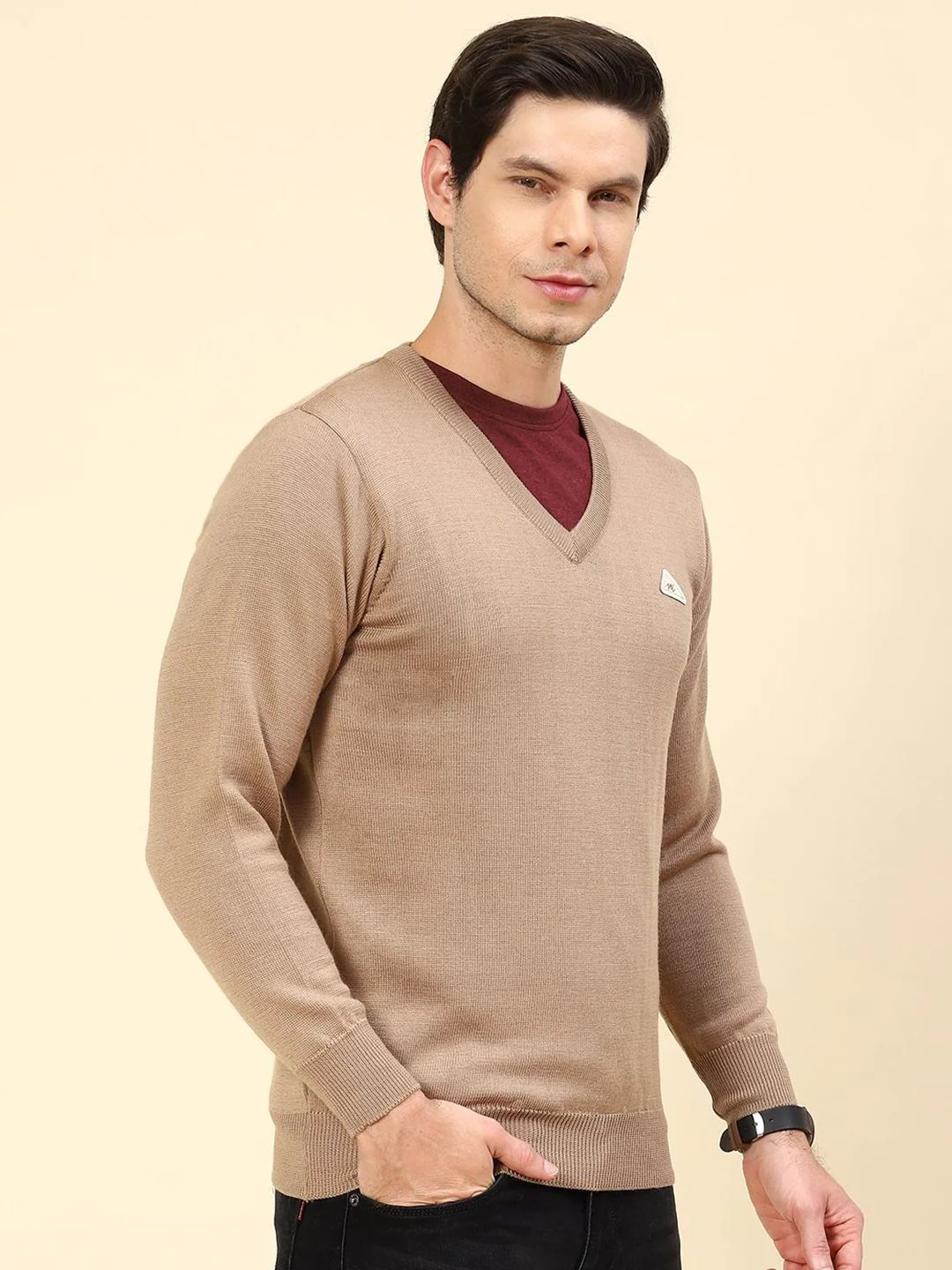 Monte Carlo Men Woollen  V Neck Long Sleeves Pullover Sweater - Image 3
