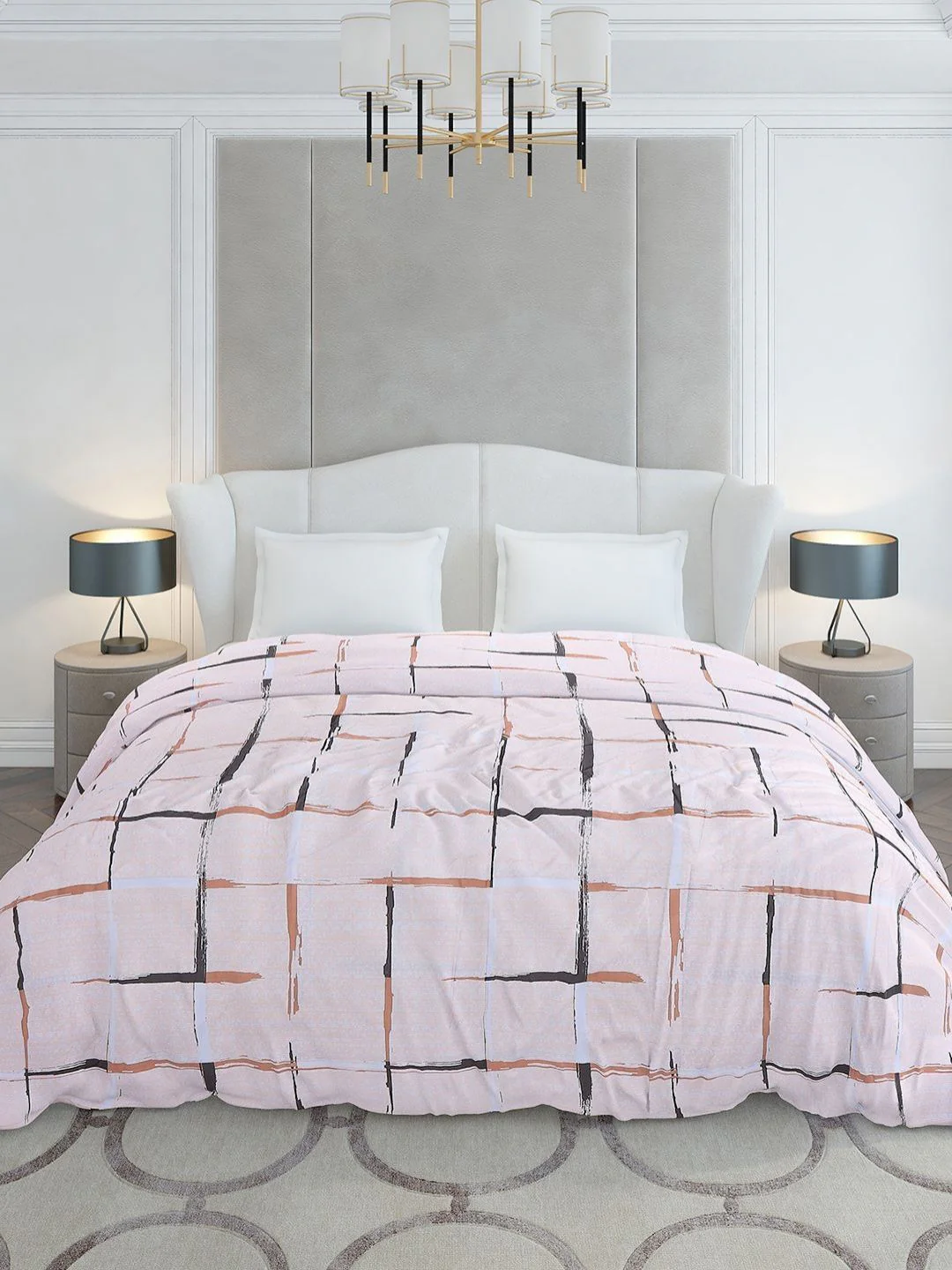 Monte Carlo Peach-Coloured & Brown Geometric Mild Winter 210 GSM Double Bed Duvet - Image 3