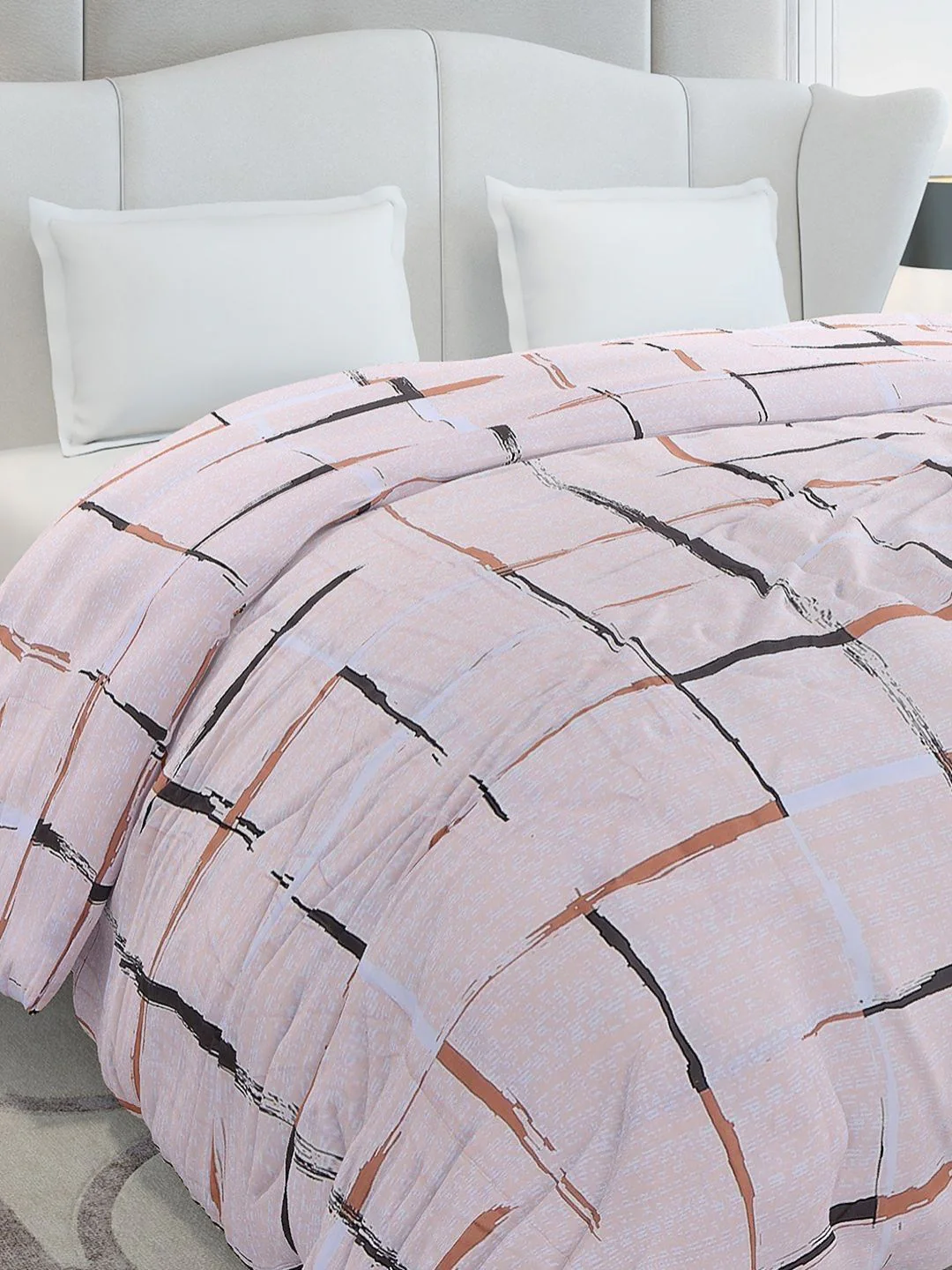 Monte Carlo Peach-Coloured & Brown Geometric Mild Winter 210 GSM Double Bed Duvet - Image 4