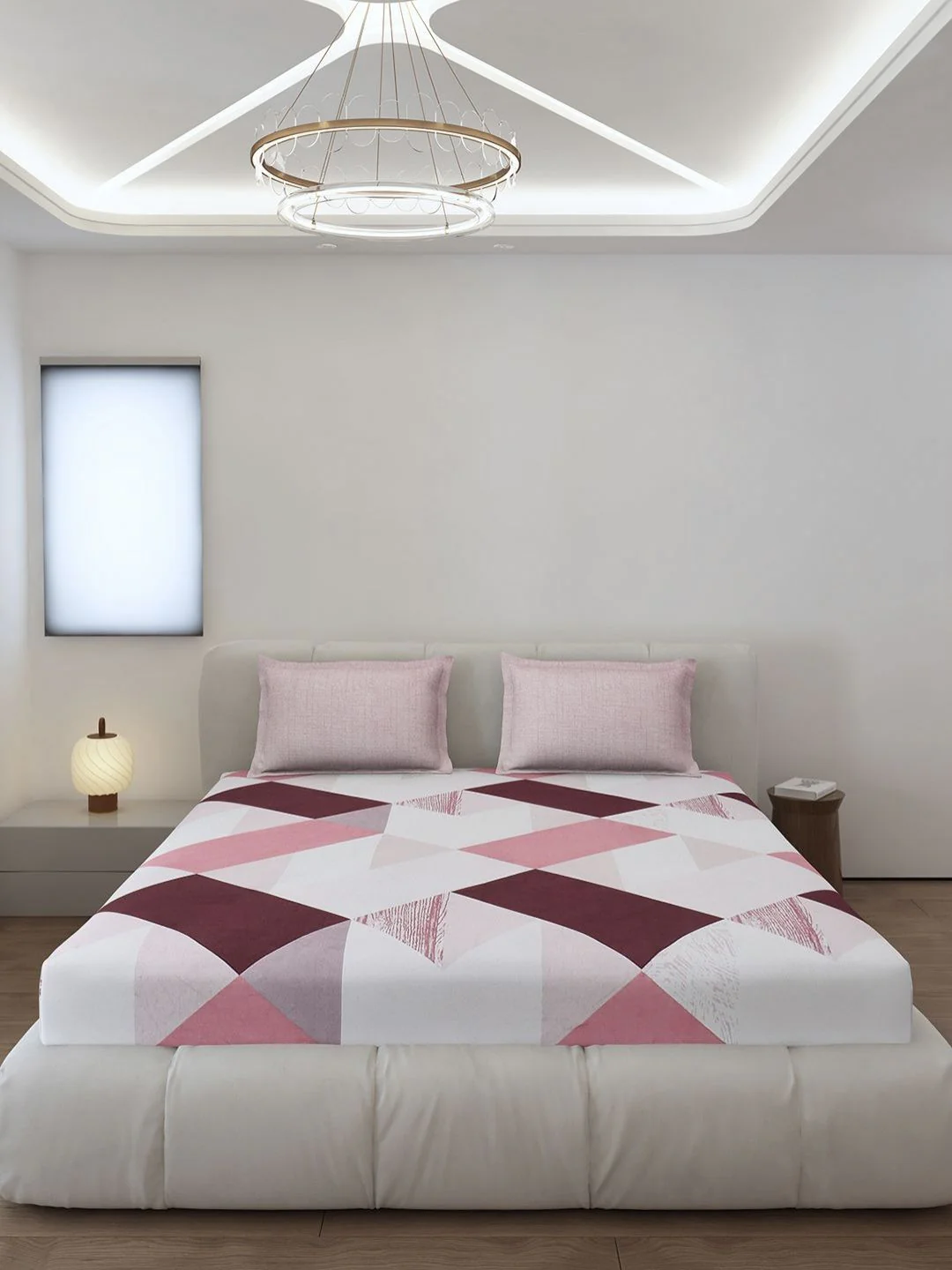 Monte Carlo Peach-Coloured & White Geometric 144 TC King Bedsheet Set 1.85 m x 1.95 m - Image 3