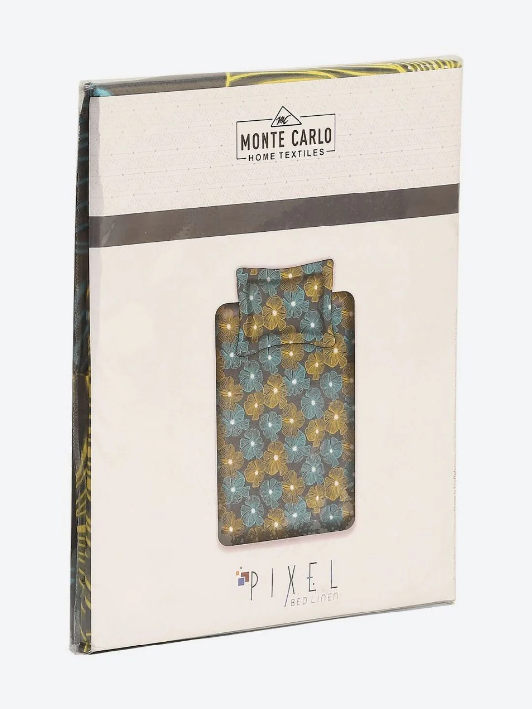 Monte Carlo Pixel Grey & Yellow Floral Printed 120 TC Single Bedsheet Set 1.52 m x 2.30 m - Image 6