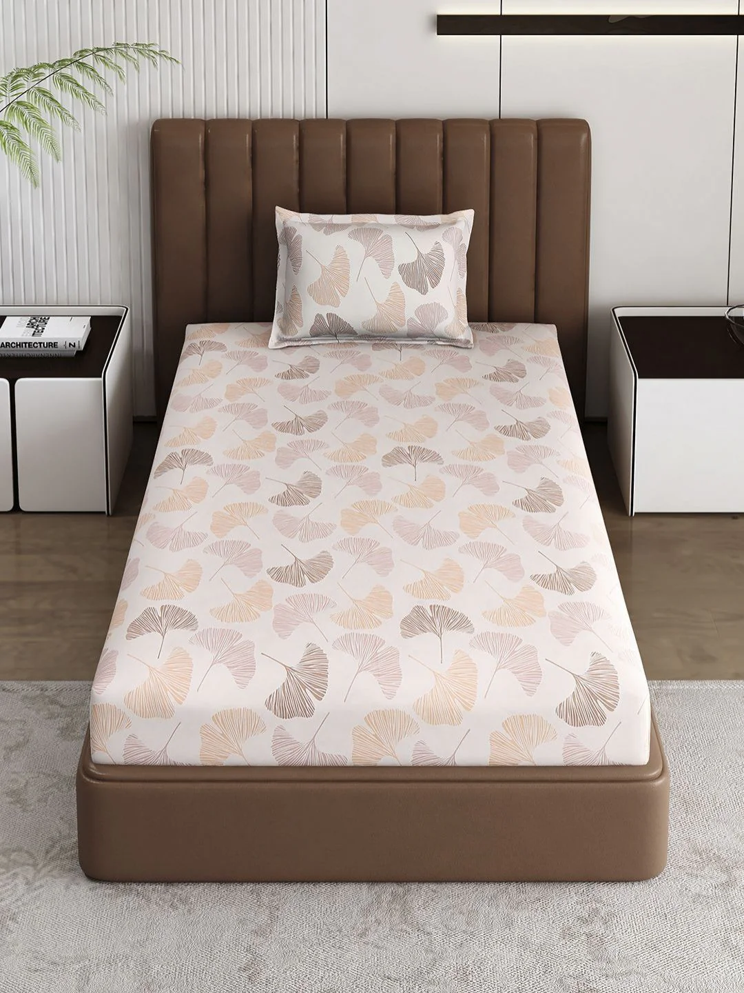 Monte Carlo Pixel Peach-Coloured Printed 120 TC Single Bedsheet Set 1.52 m x 2.30 m - Image 2